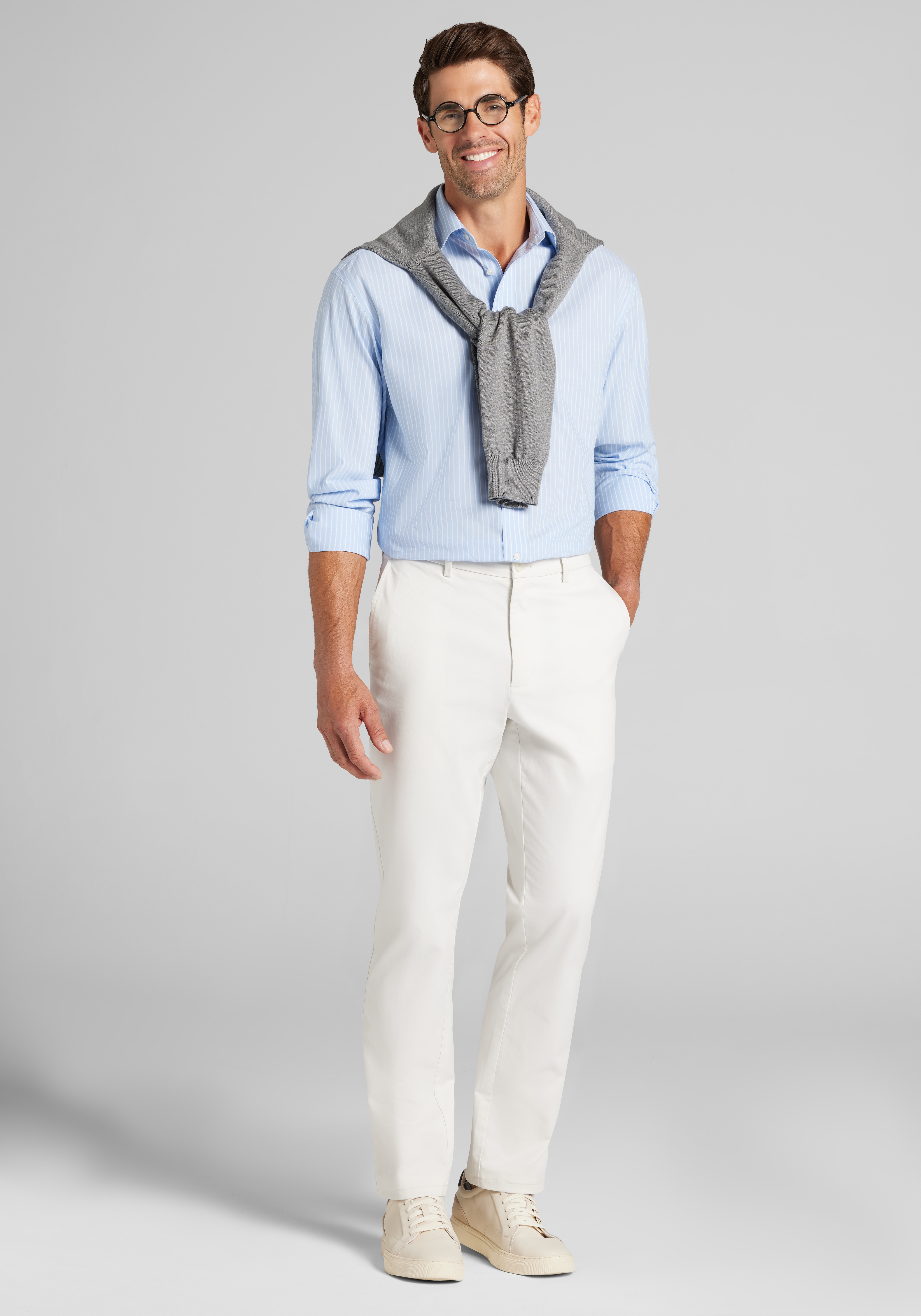 Jos. A. Bank Comfort Stretch Traditional Fit Spread Collar Stripe Dress Shirt