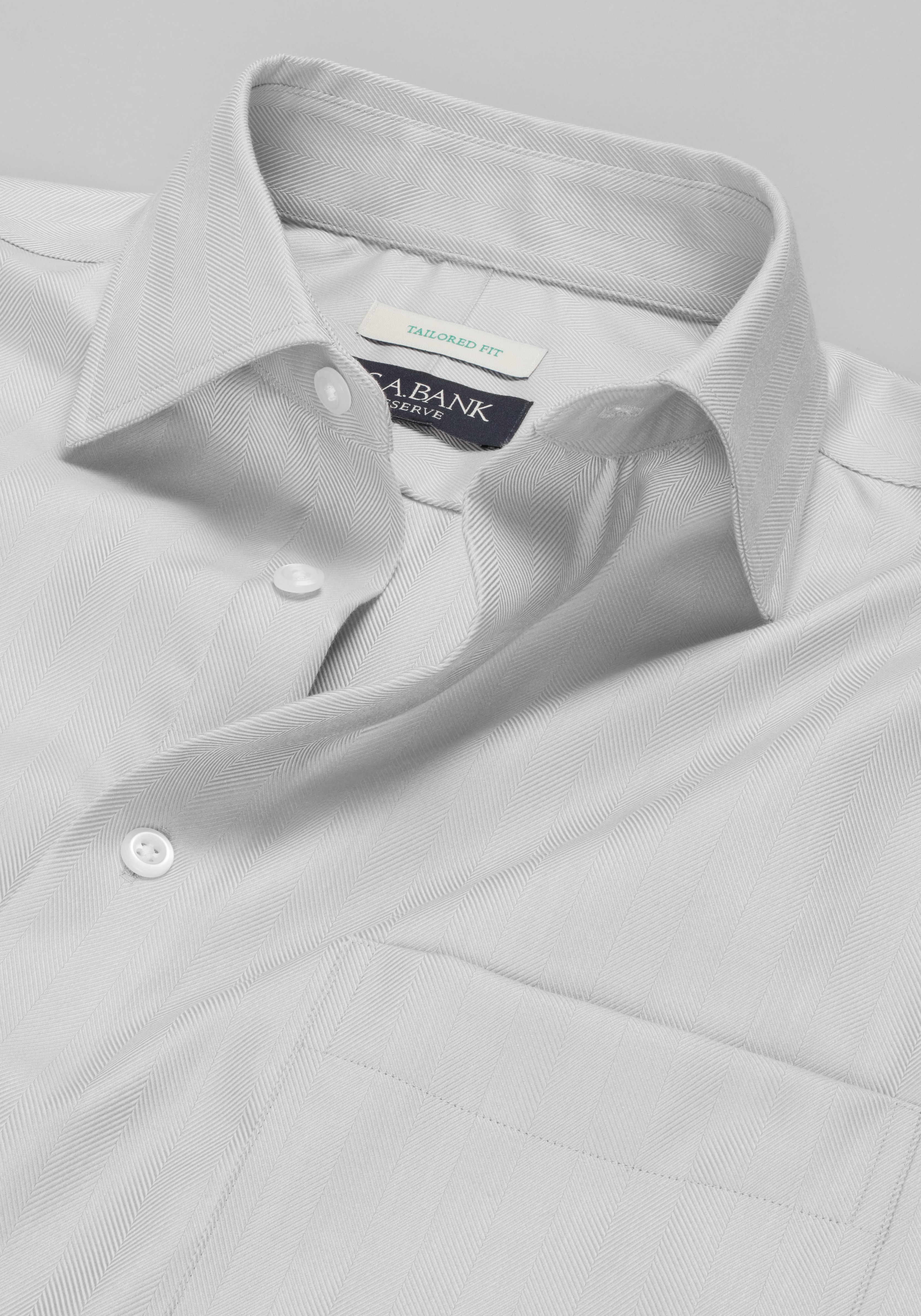 Reserve Collection Tailored Fit Solid Herringbone Dress Shirt