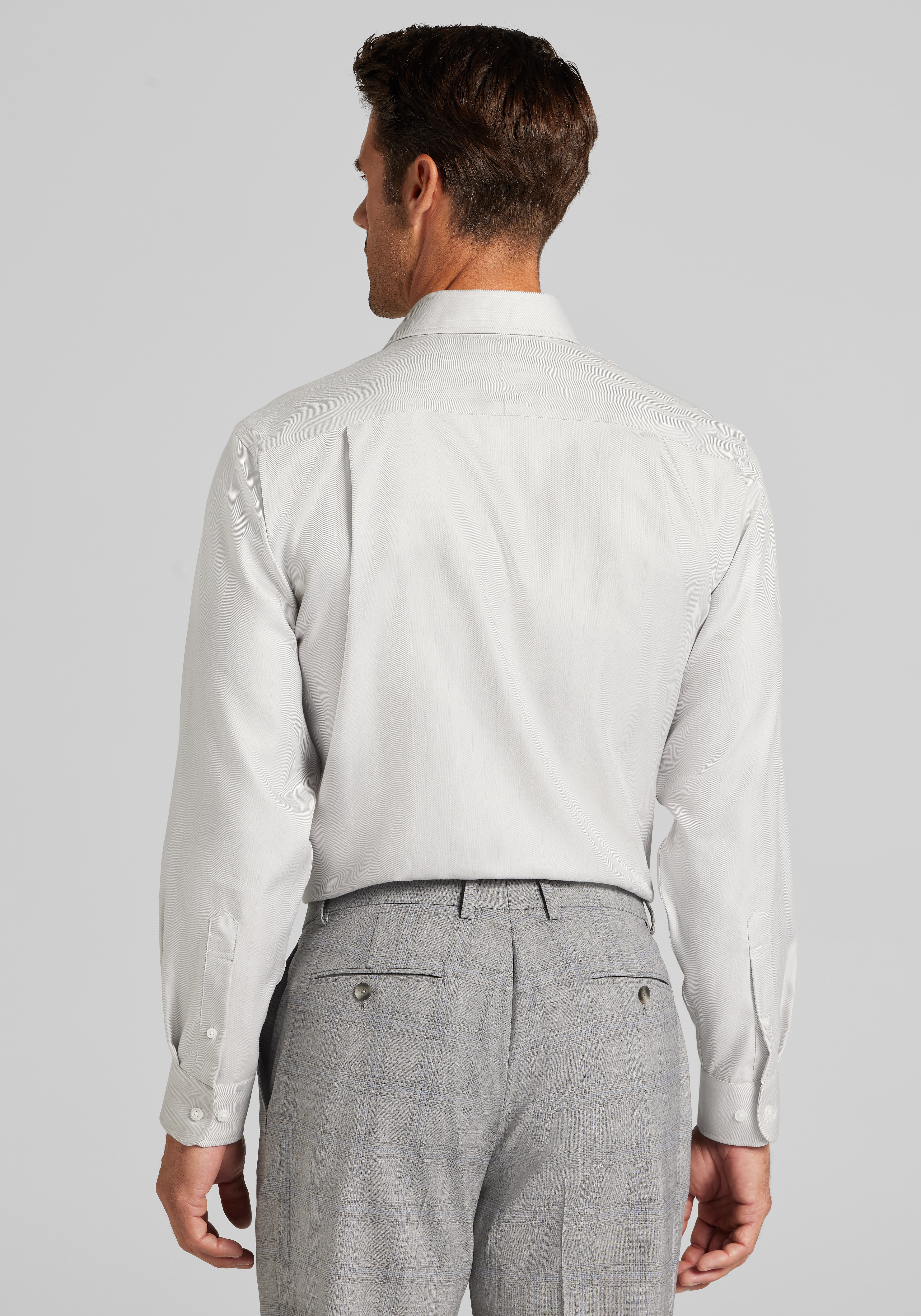 Reserve Collection Tailored Fit Solid Herringbone Dress Shirt