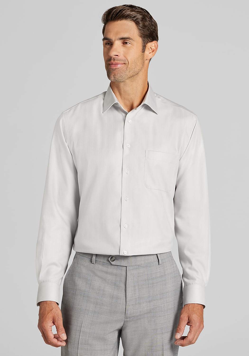 Reserve Collection Tailored Fit Solid Herringbone Dress Shirt