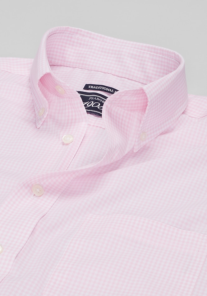 Men's 1905 Collection Traditional Fit Button-Down Collar Check Dress Shirt at Jos. A. Bank, Pink, Size 17 X 34/35