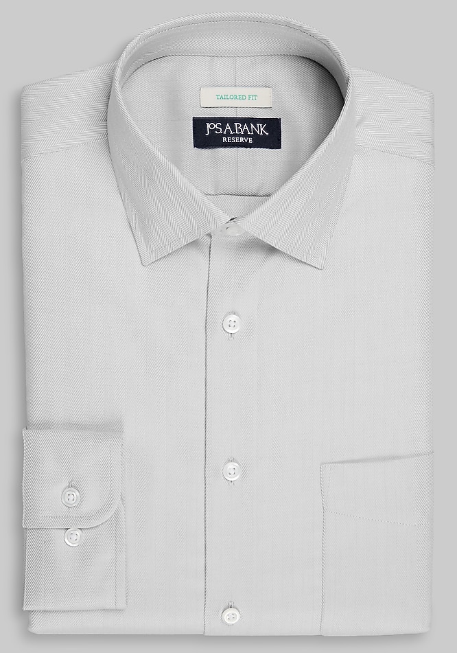 Men's Reserve Collection Tailored Fit Spread Collar Herringbone Dress Shirt Clearance at Jos. A. Bank, Grey, Size 16 X 34/35