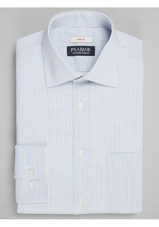 slim fit dress slacks Slim Fit Total Stretch Tri-Color Striped Print Dress Shirt – Perry Ellis main image 1