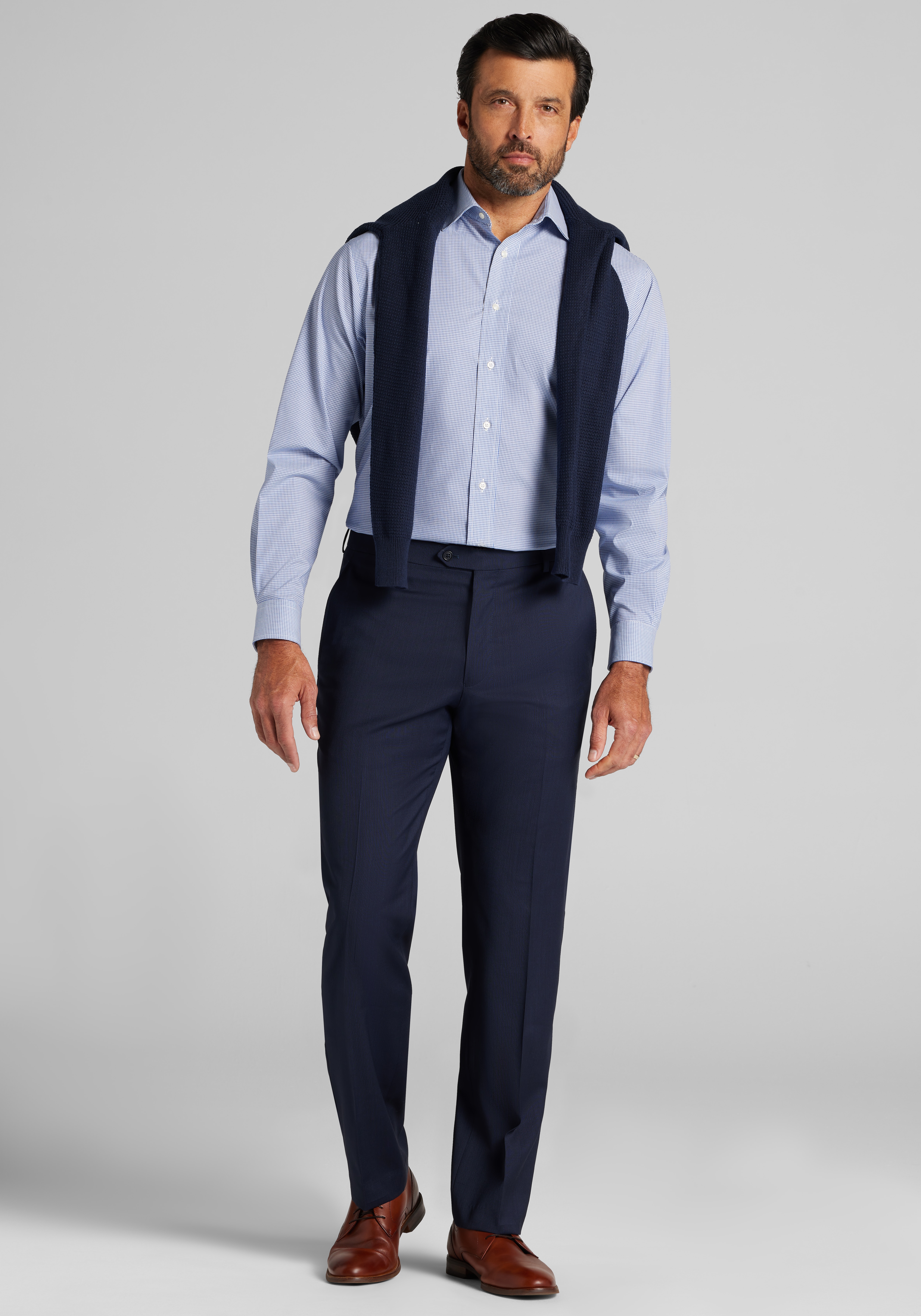 Jos. A. Bank Tailored Fit Spread Collar Tiny Grid Dress Shirt