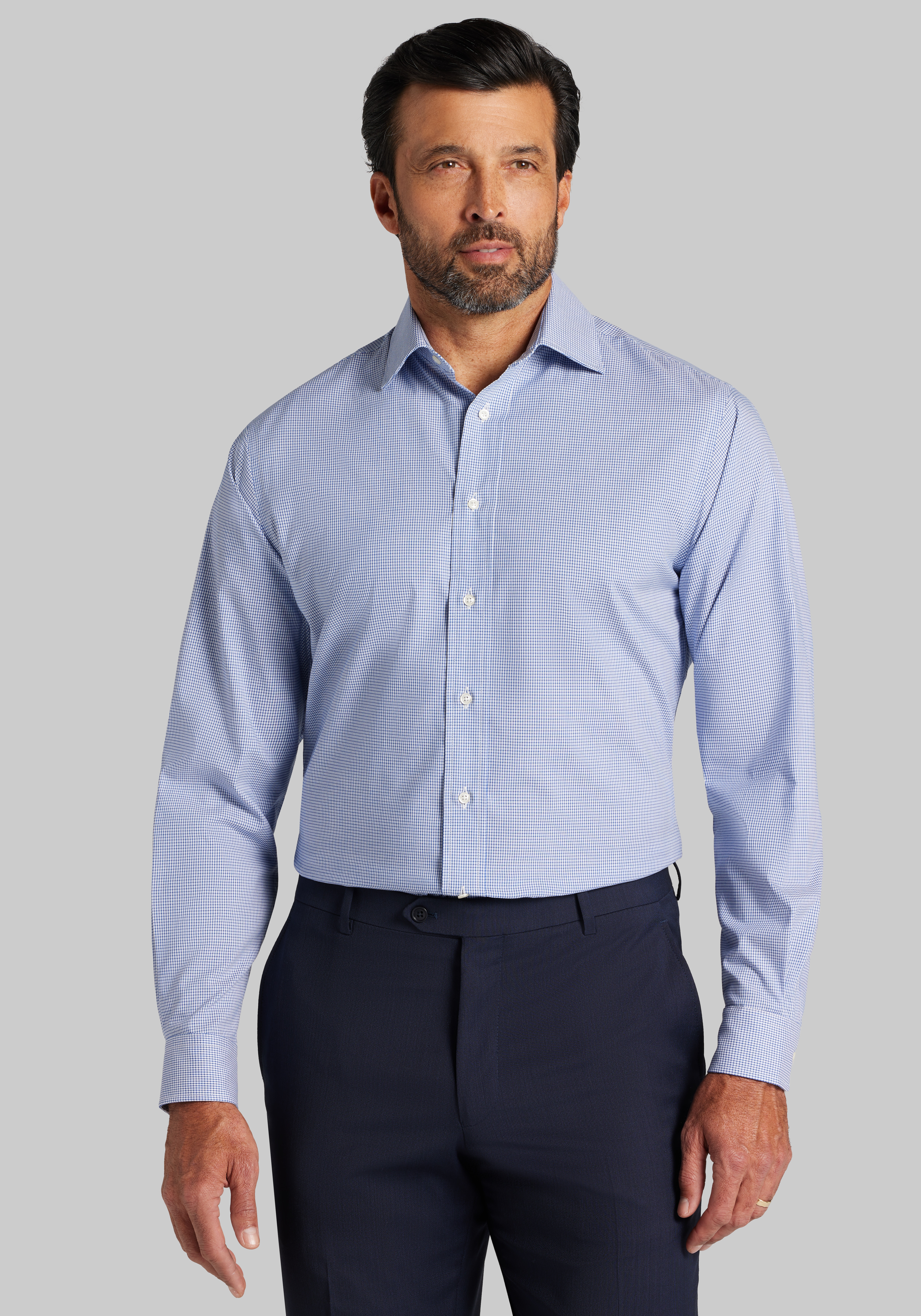 Men's New!, Jos. A. Bank Tailored Fit Spread Collar Tiny Grid Dress Shirt - Jos A Bank