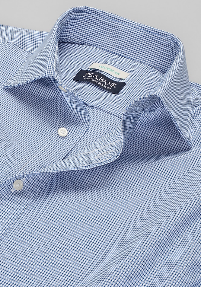 Men's Big & Tall Jos. A. Bank Tailored Fit Spread Collar Tiny Grid Dress Shirt at Jos. A. Bank, Blue/Navy, Size 17 X 36/37