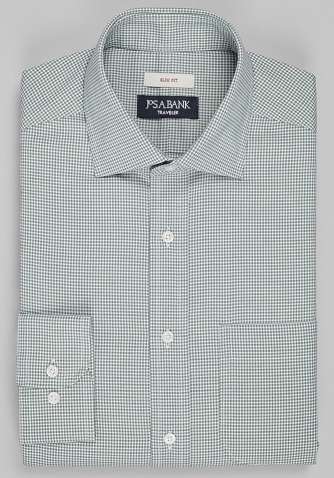 micro check dress shirt Men's Big & Tall Traveler Collection Slim Fit Spread Collar Micro Check Dress Shirt Clearance at Jos. A. Bank, Green, Size 16 1/2 X 36/37