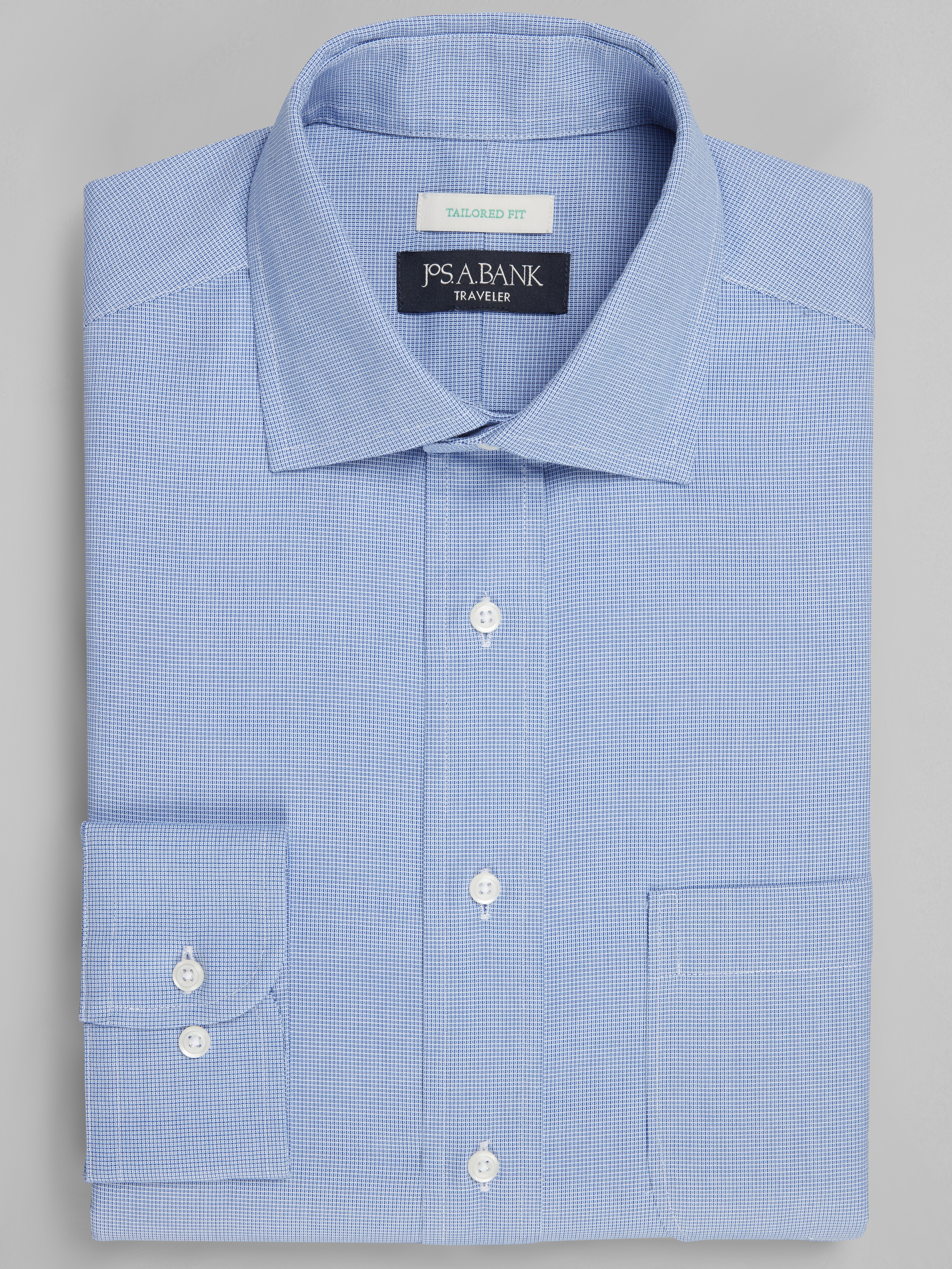Traveler® Collection Tailored Fit Spread Collar Tattersall Dress Shirt