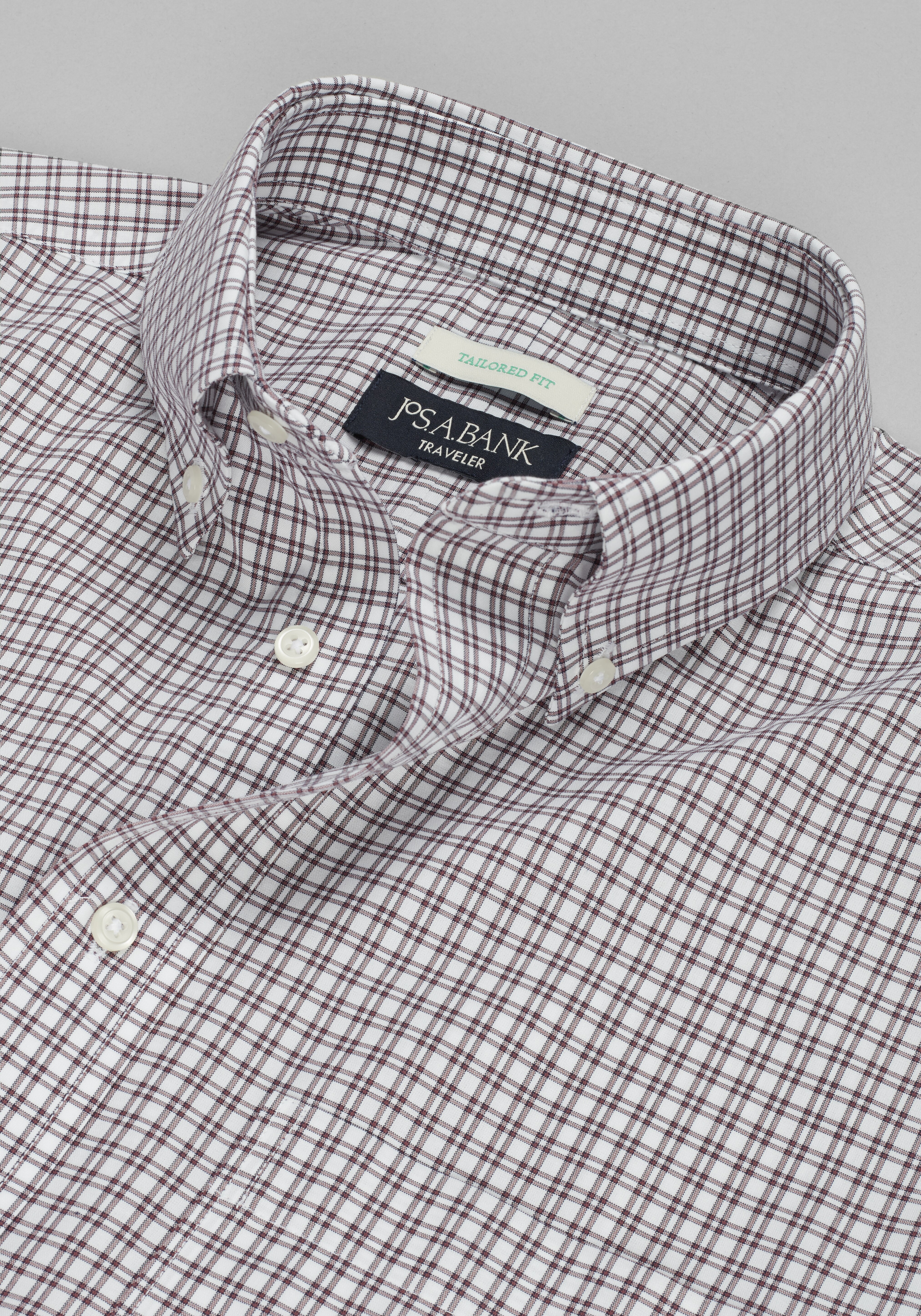Traveler® Collection Tailored Fit Button-Down Collar Double Check Dress Shirt