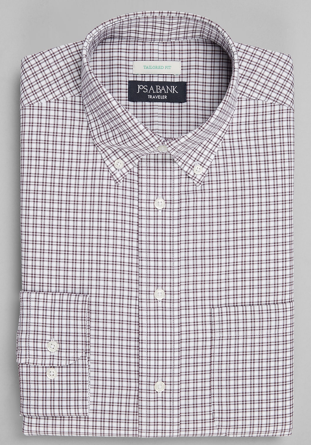 Traveler&reg; Collection Tailored Fit Button-Down Collar Double Check Dress Shirt
