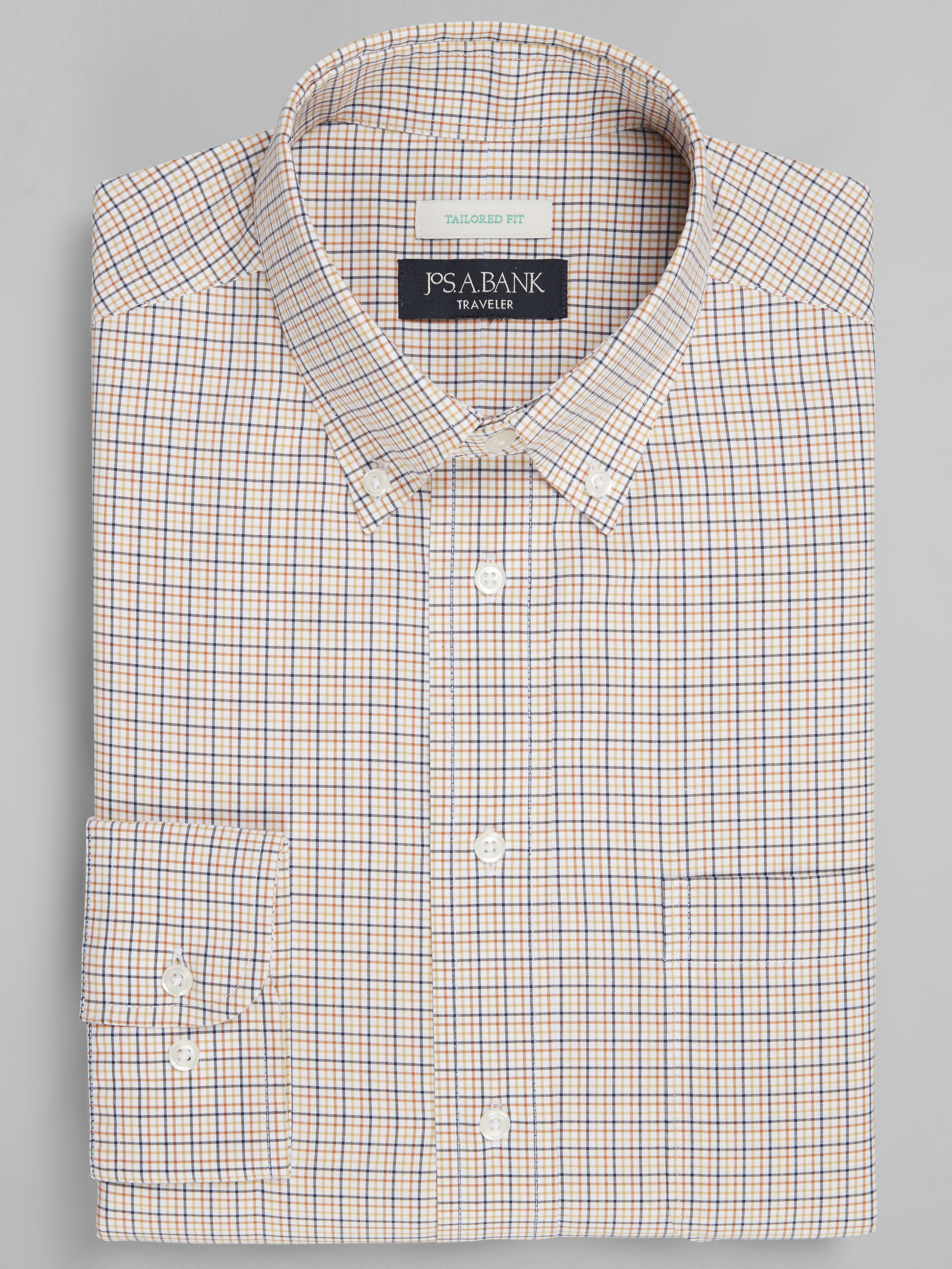 Men's Dress Shirts, Traveler&reg; Collection Tailored Fit Button-Down Collar Check Dress Shirt - Jos A Bank