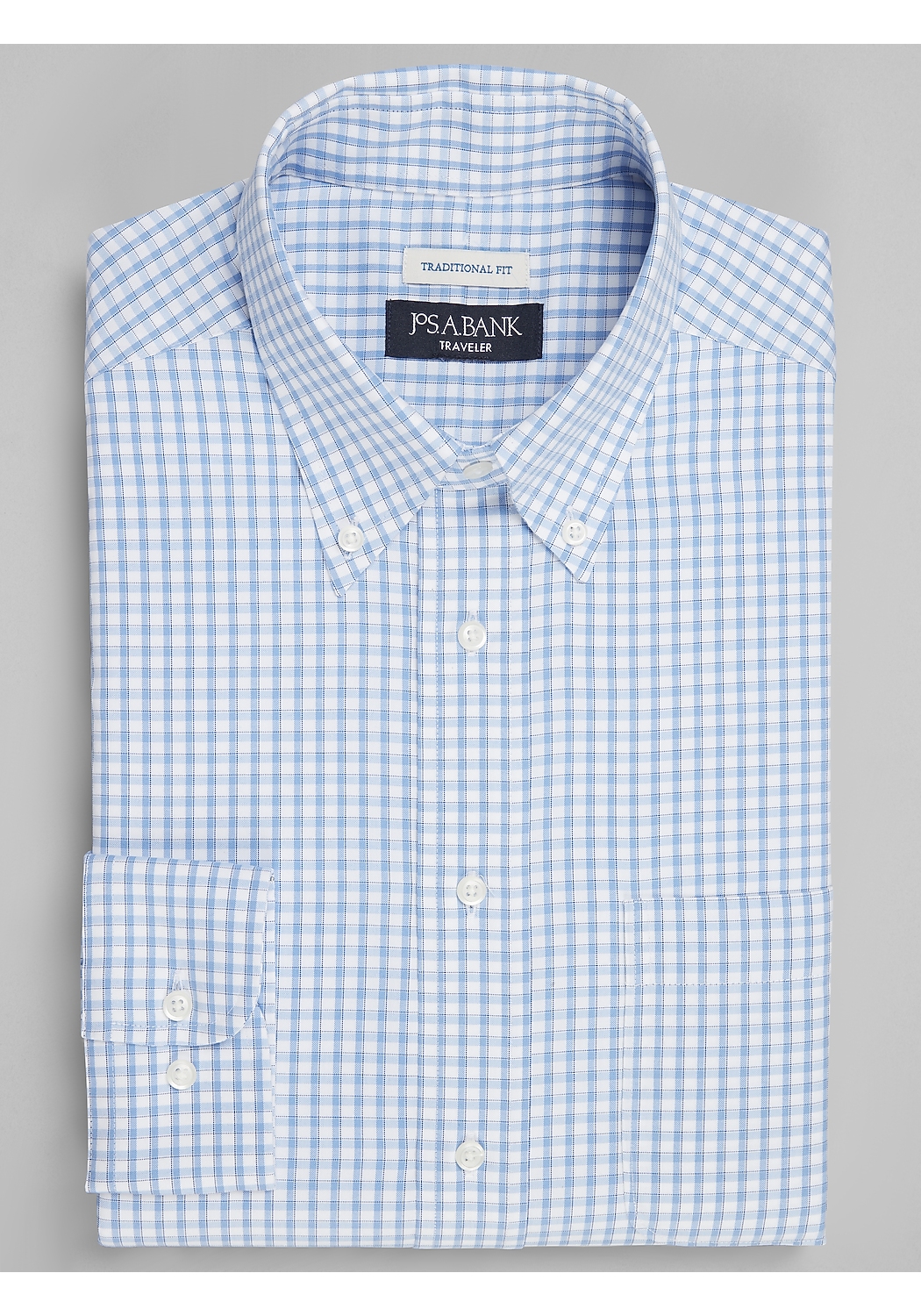 Traveler&reg; Collection Traditional Fit Button-Down Collar Check Dress Shirt