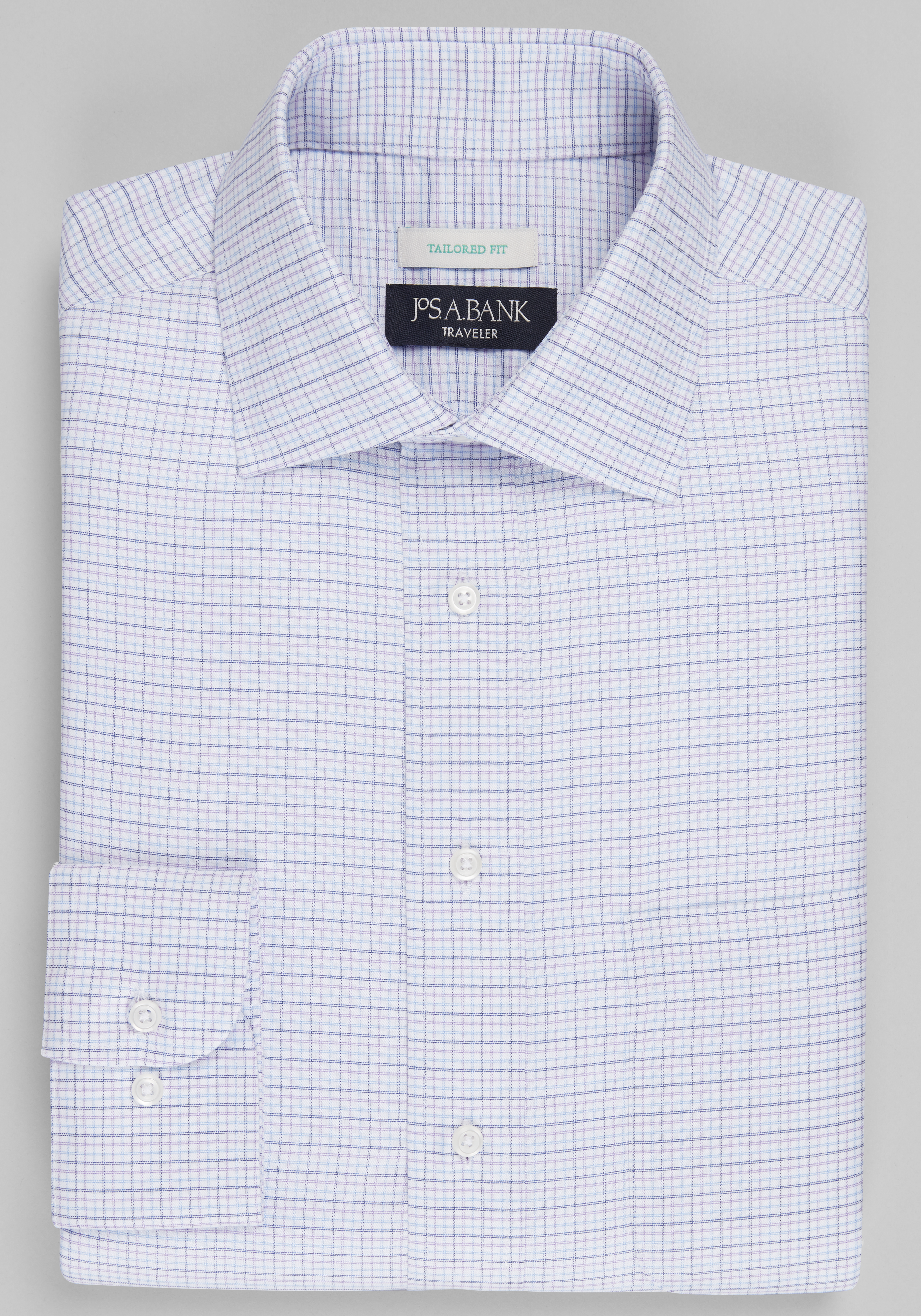 Men's Dress Shirts, Traveler&reg; Collection Tailored Fit Small Check Dress Shirt - Jos A Bank