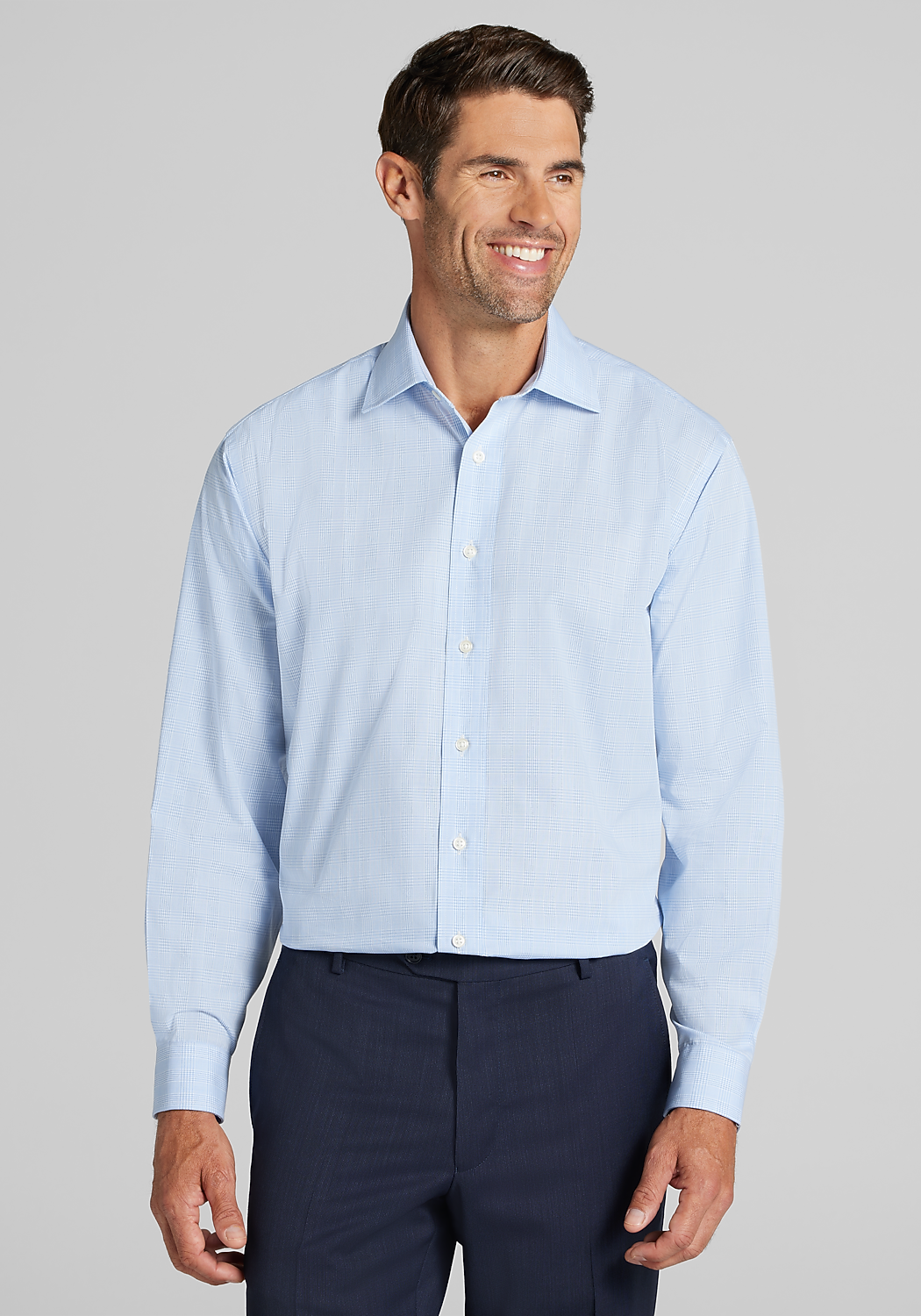 1905 Collection Traditional Fit Spread Collar Plaid Dress Shirt