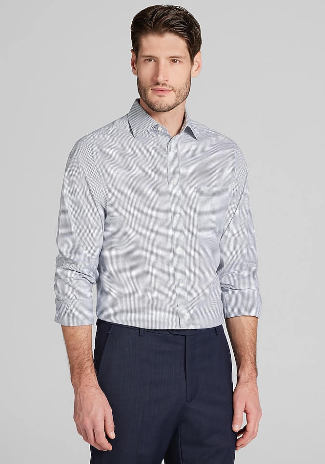 grid dress shirt Oskar Easy Care Dress Shirt for Tall Men in Bright Blue Grid S / Tall / Bright Blue Grid