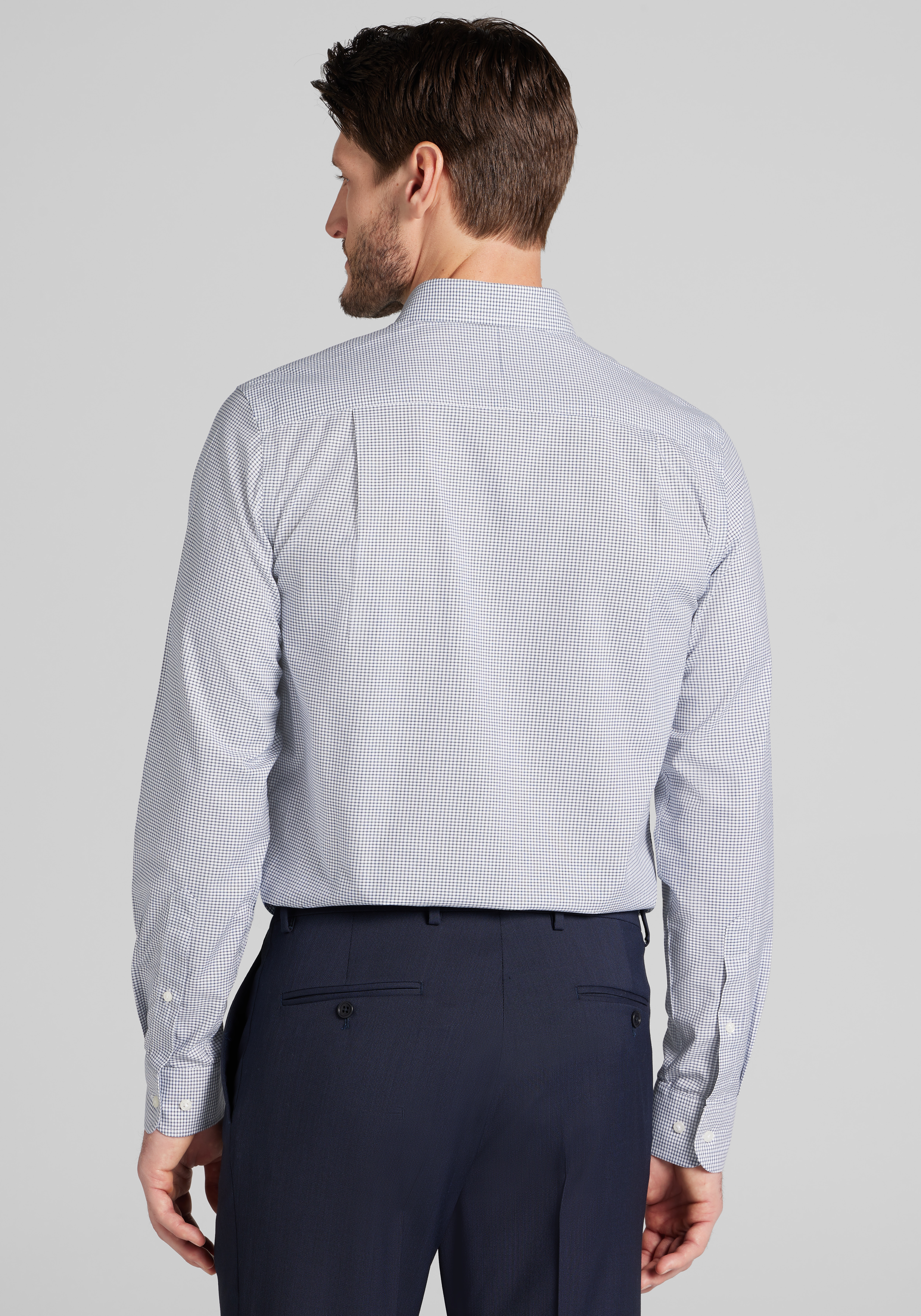 Traveler® Collection Slim Fit Spread Collar Grid Dress Shirt