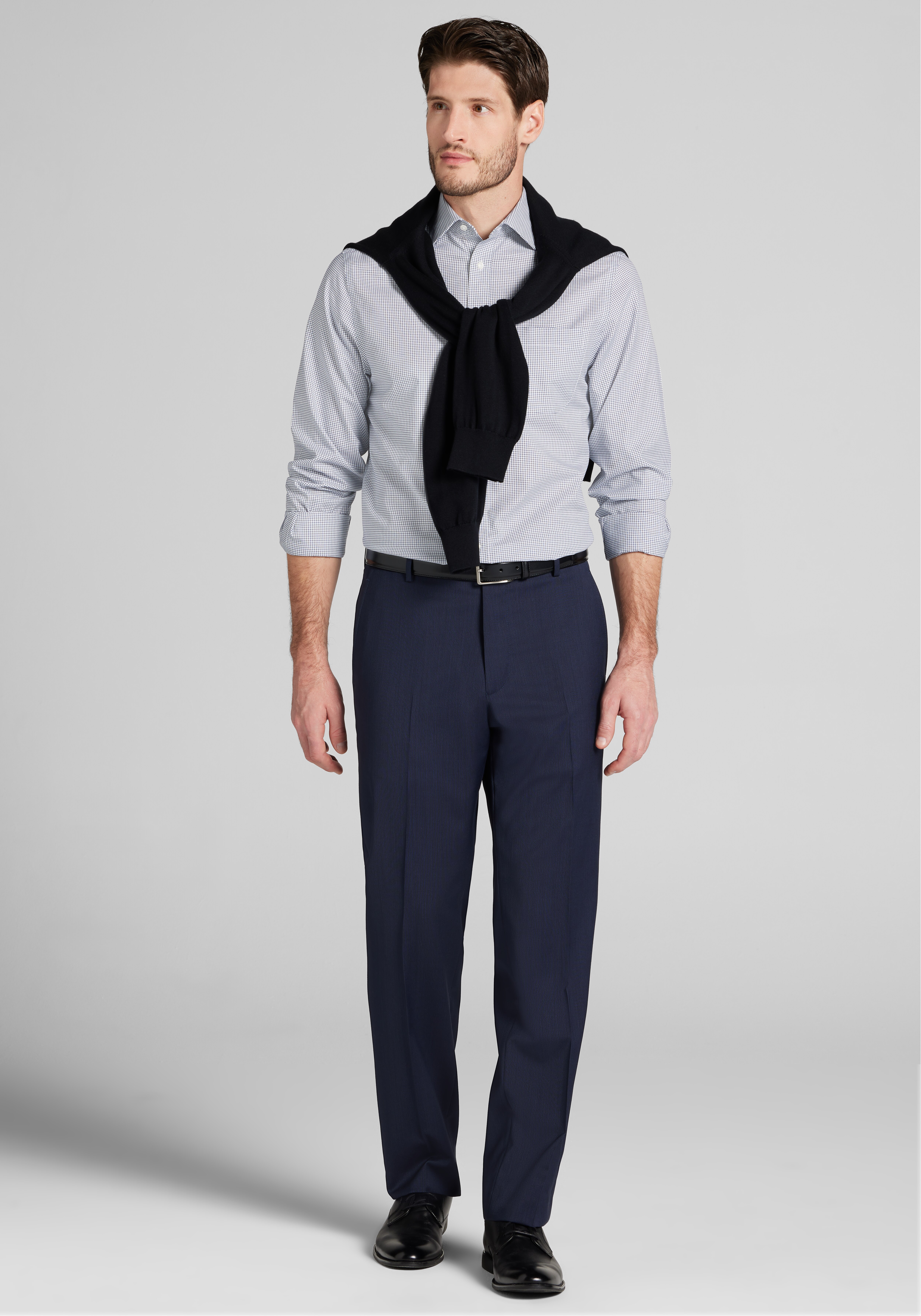 Traveler® Collection Slim Fit Spread Collar Grid Dress Shirt