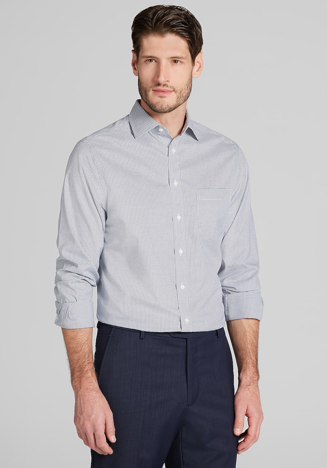 Traveler® Collection Slim Fit Spread Collar Grid Dress Shirt