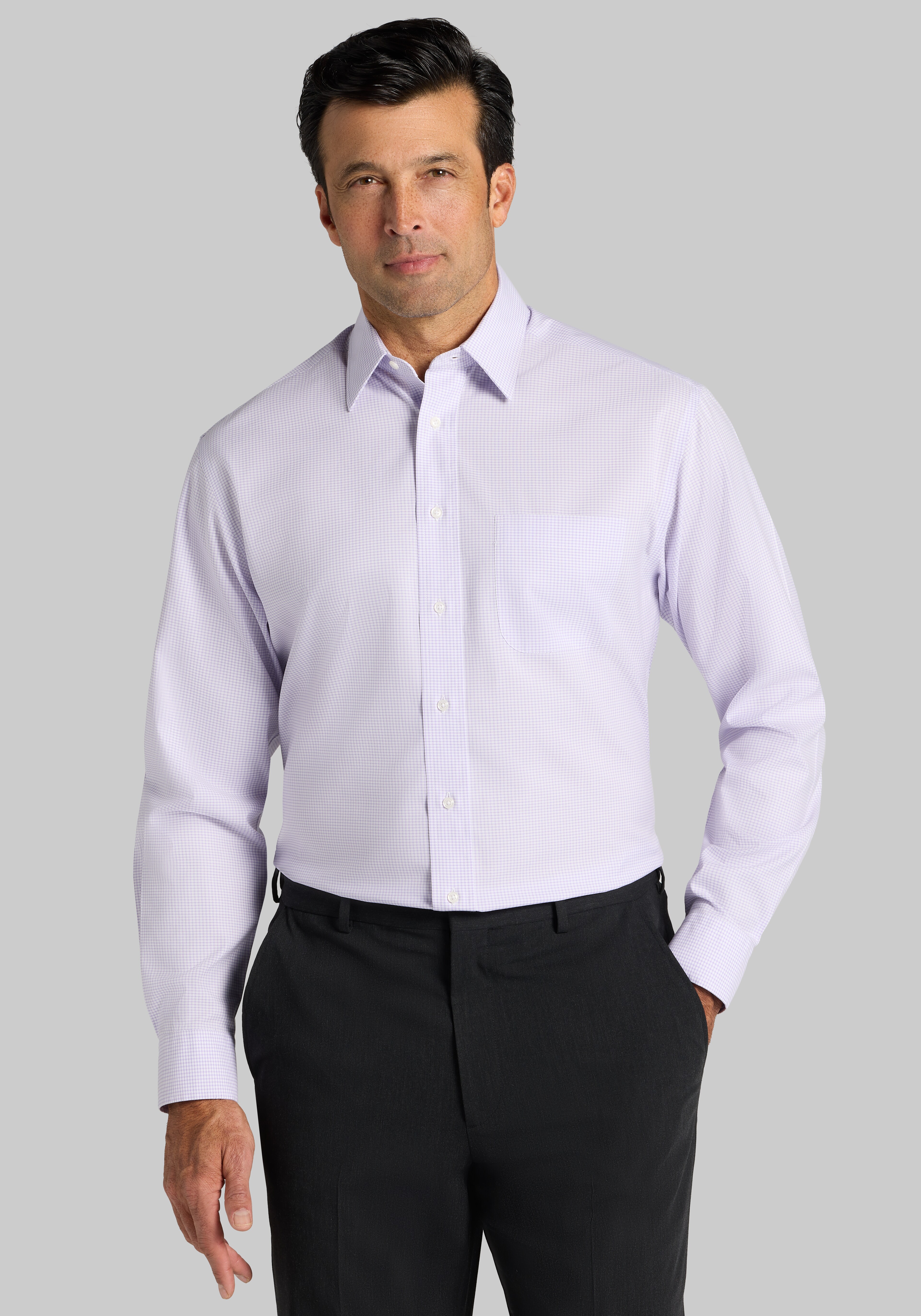 Traveler® Collection Traditional Fit Point Collar Grid Dress Shirt