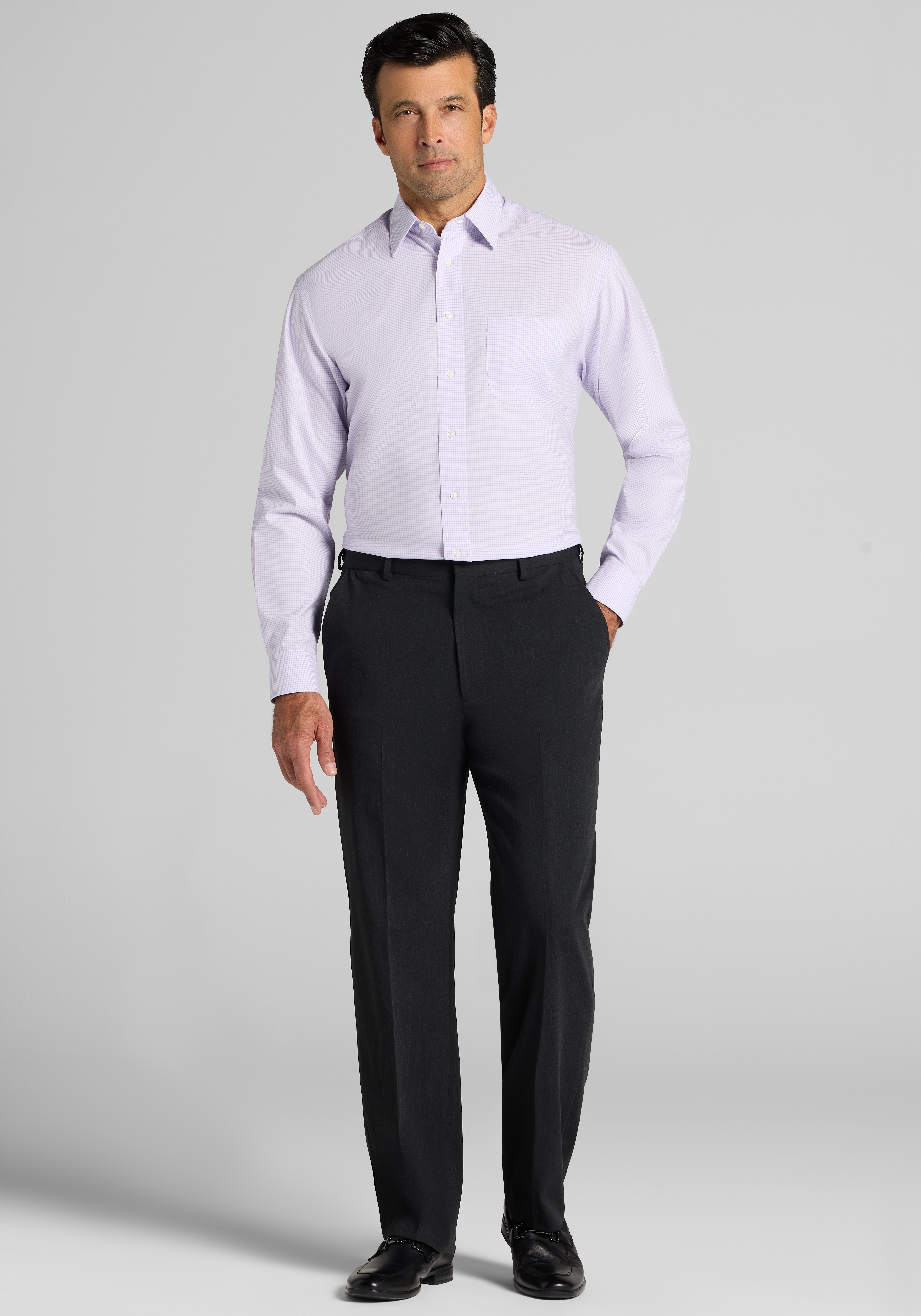 Traveler® Collection Traditional Fit Point Collar Grid Dress Shirt