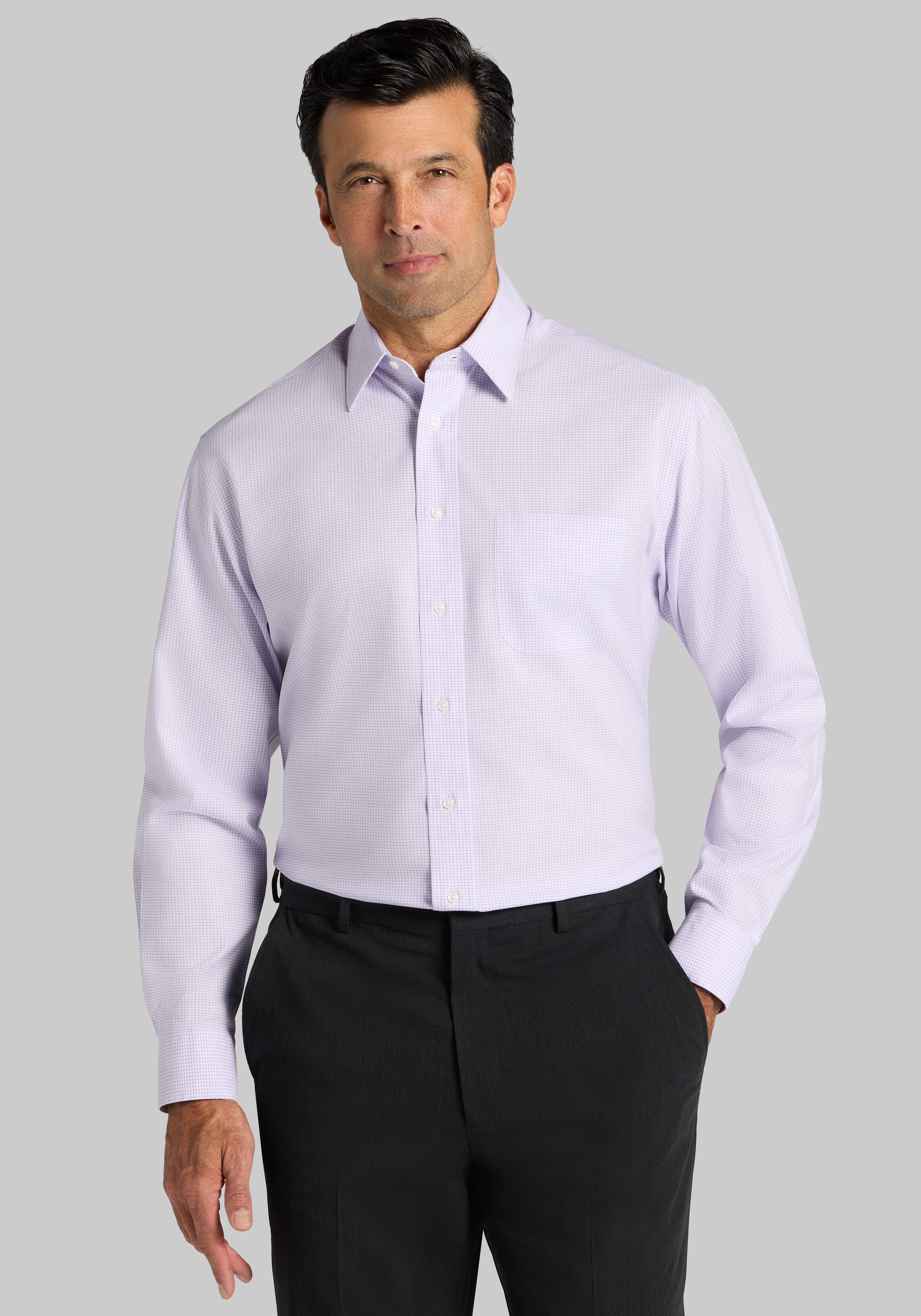 Men's Dress Shirts, Traveler&reg; Collection Traditional Fit Point Collar Grid Dress Shirt - Jos A Bank