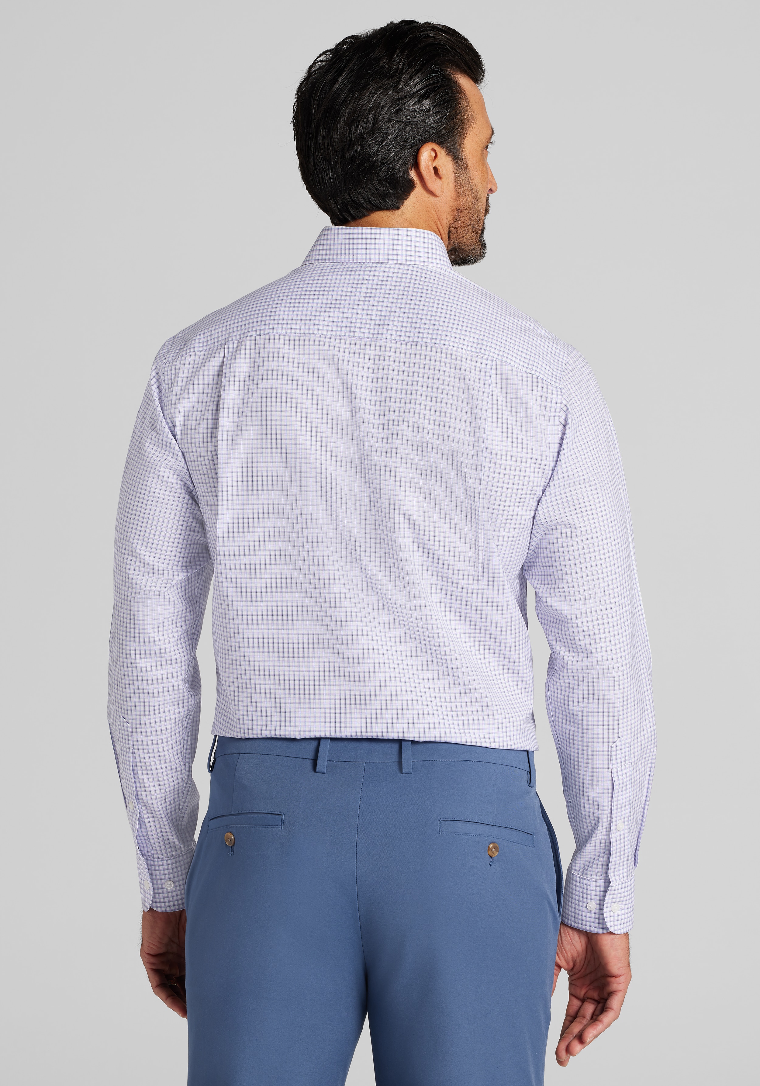 Traveler® Collection Tailored Fit Spread Collar Grid Dress Shirt