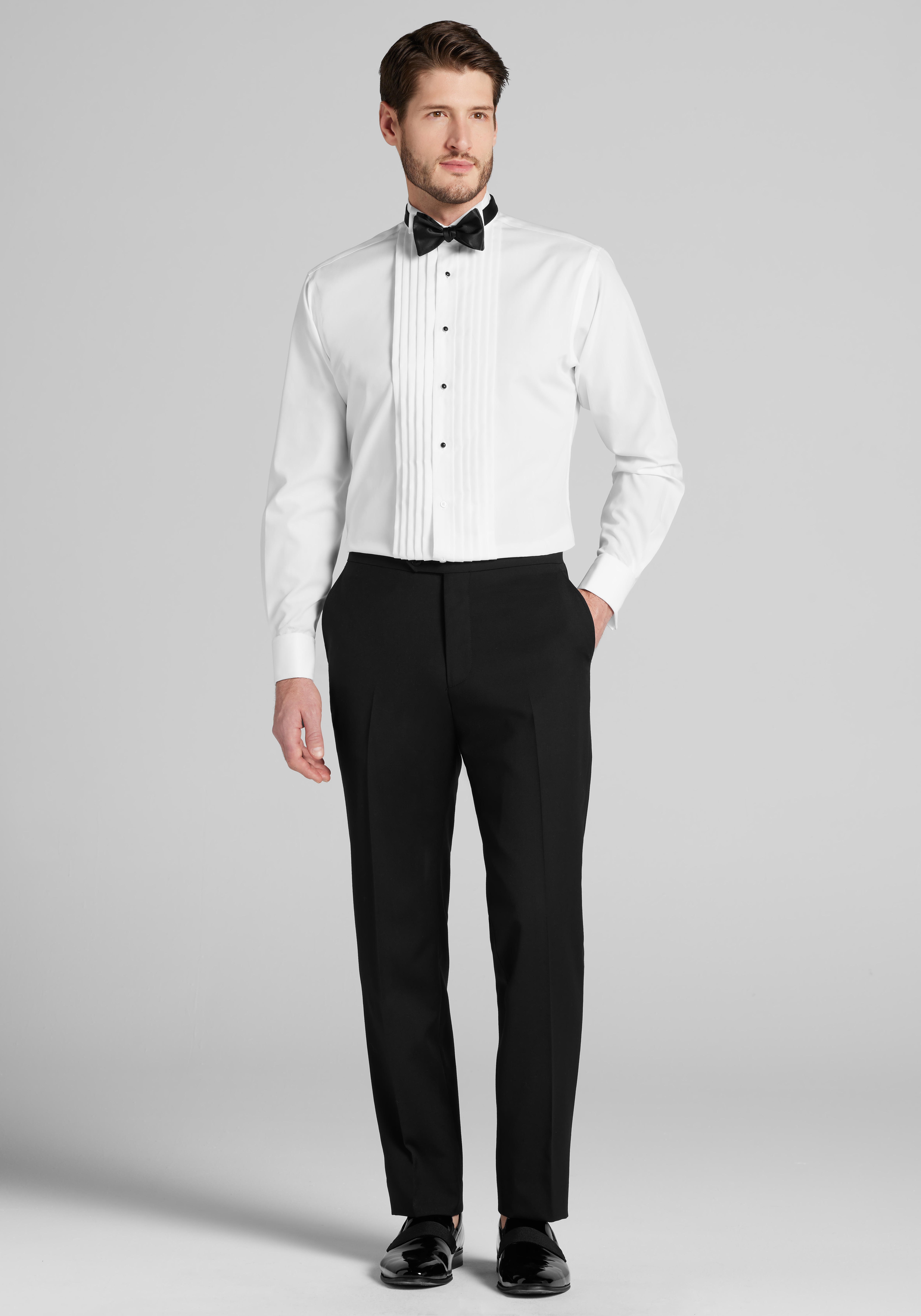 Jos. A. Bank Comfort Stretch Tailored Fit Wing Collar French Cuff Five-Pleat Formal Dress Shirt