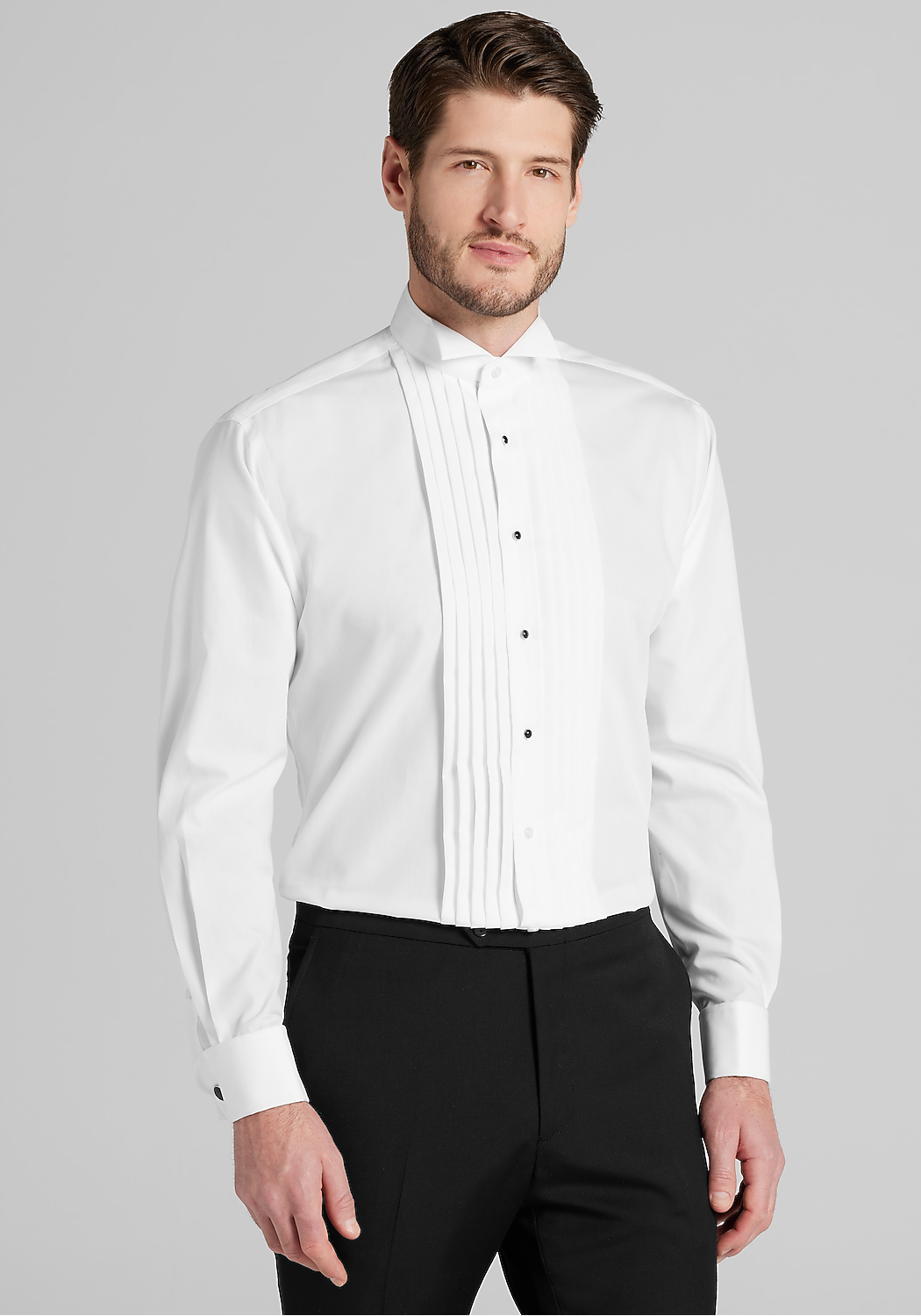 Jos. A. Bank Comfort Stretch Tailored Fit Wing Collar French Cuff Five-Pleat Formal Dress Shirt