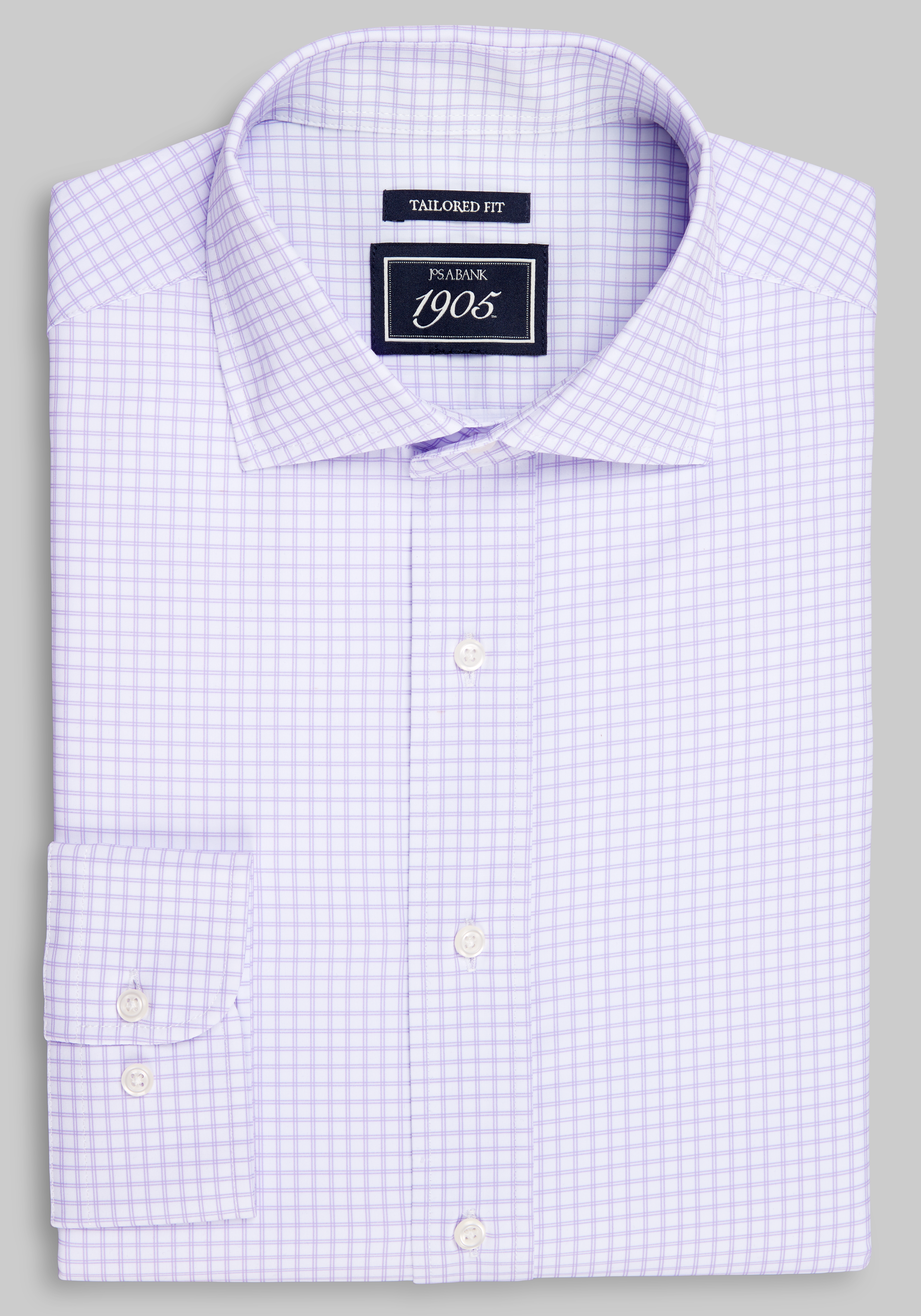 Men's Dress Shirts, 1905 Collection Tailored Fit Check 4-Way Stretch Dress Shirt - Jos A Bank