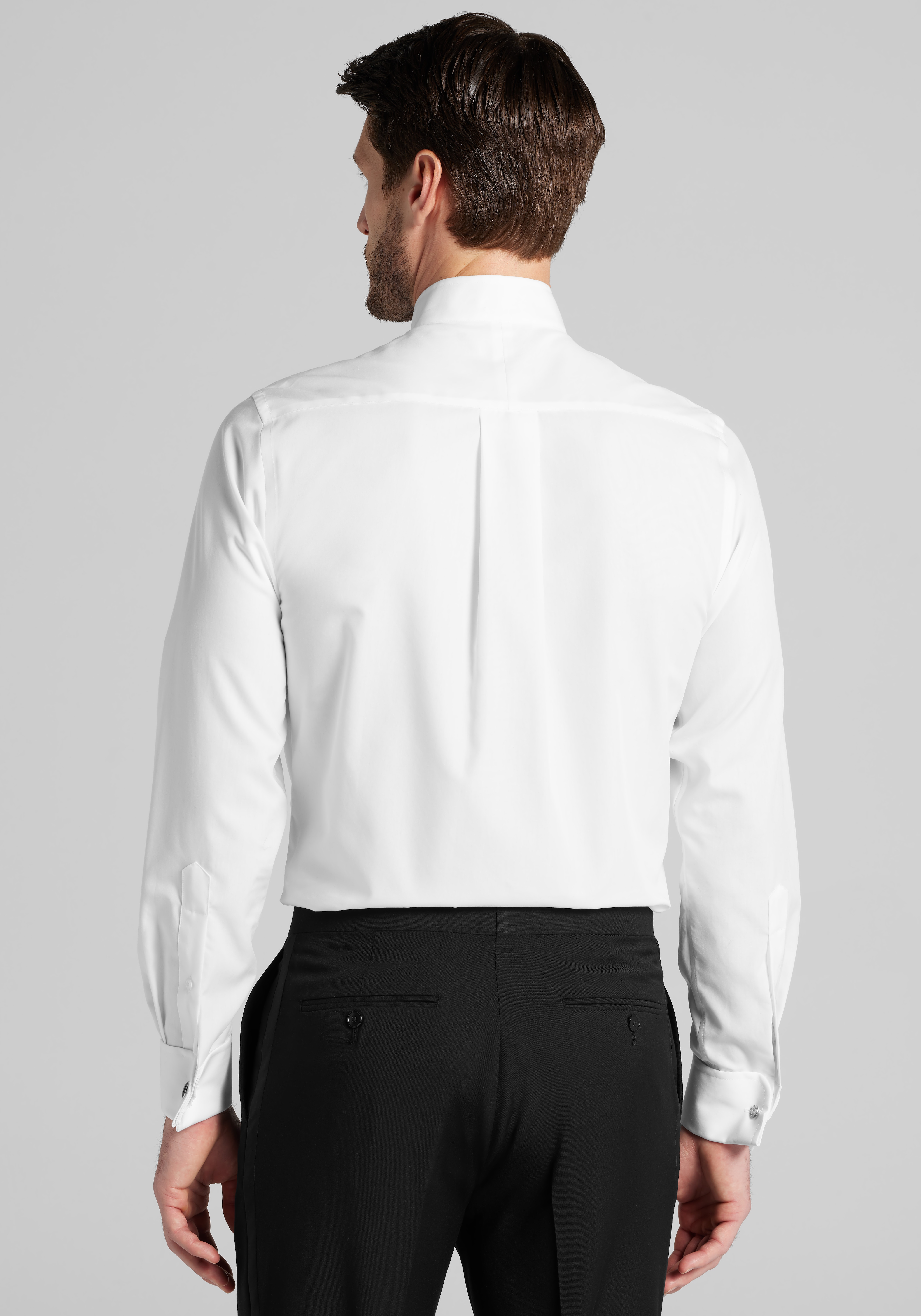 Jos. A. Bank Comfort Stretch Slim Fit Wing Collar French Cuff Five-Pleat Formal Dress Shirt