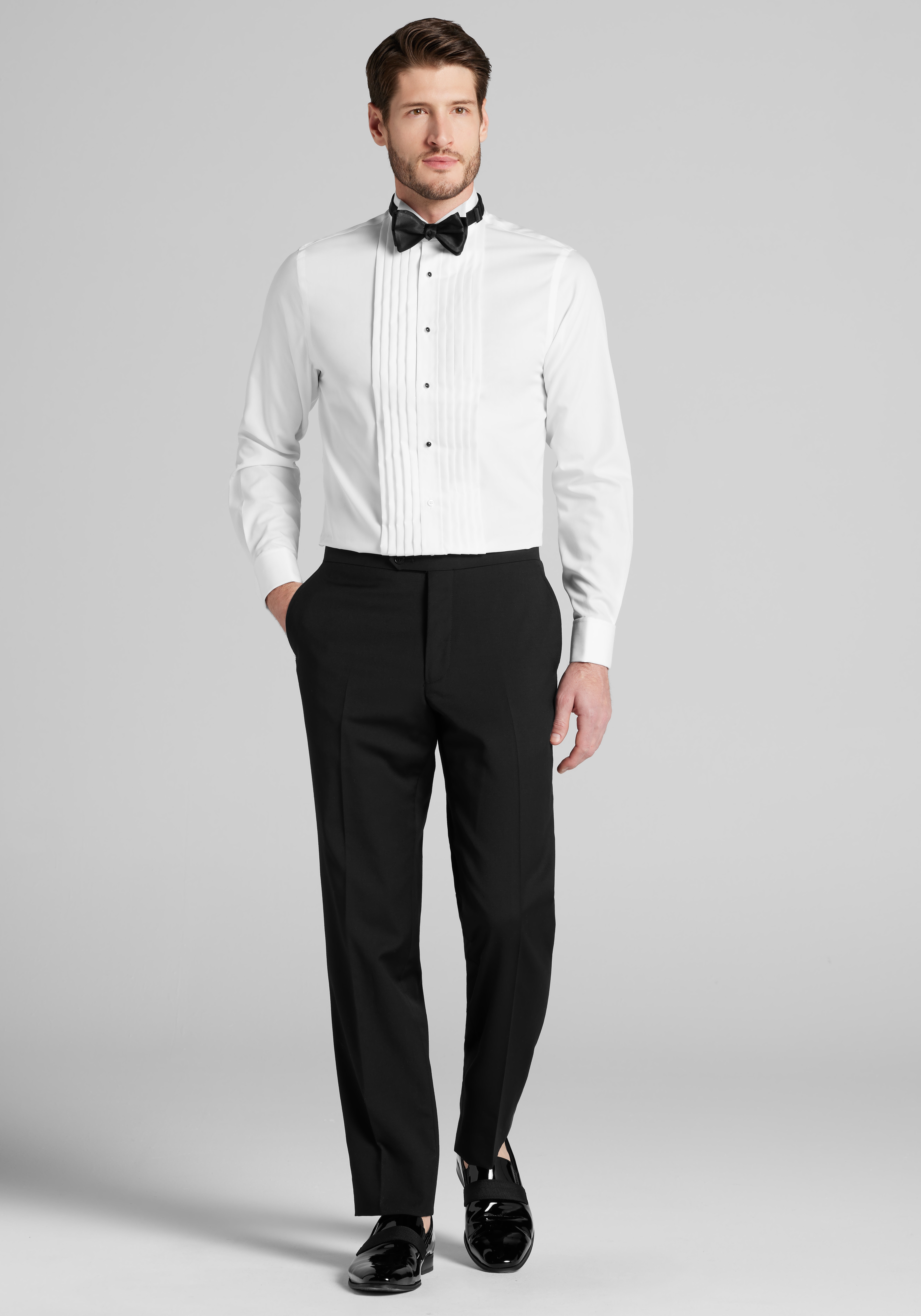 Jos. A. Bank Comfort Stretch Slim Fit Wing Collar French Cuff Five-Pleat Formal Dress Shirt