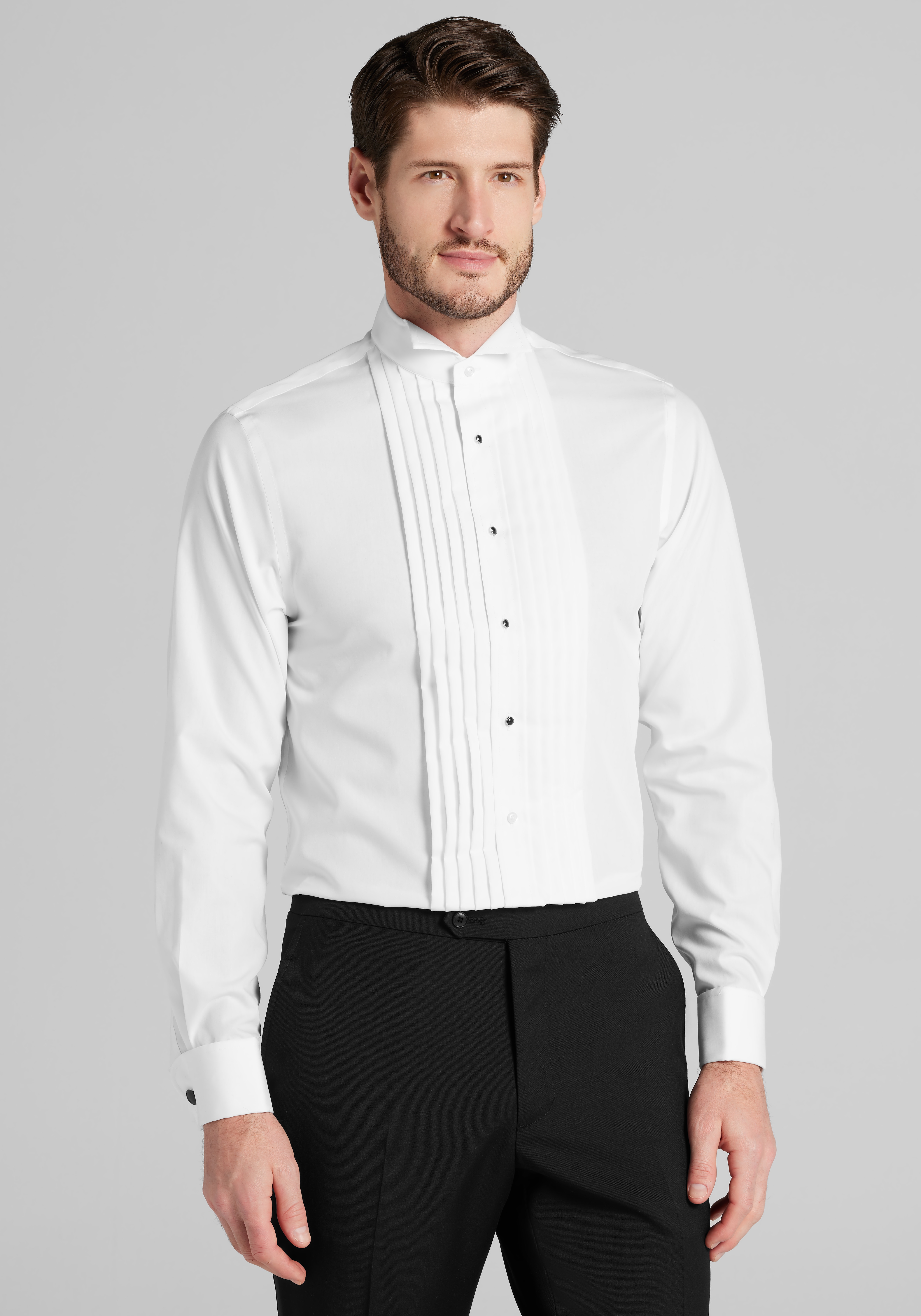 Men's New!, Jos. A. Bank Comfort Stretch Slim Fit Wing Collar French Cuff Five-Pleat Formal Dress Shirt - Jos A Bank