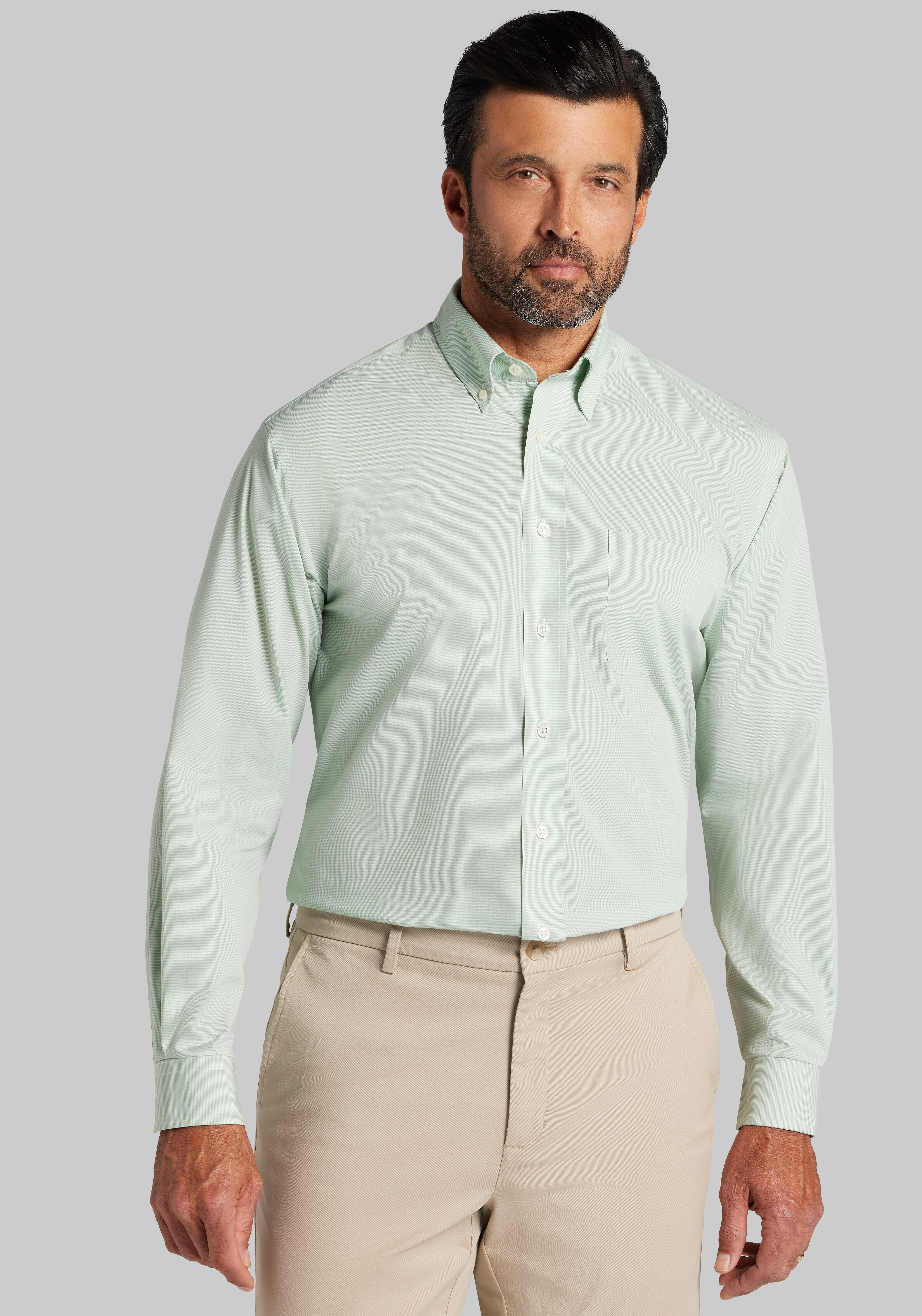 Men's Dress Shirts, 1905 Collection Traditional Fit 4-Way Stretch Button-Down Collar Micro Houndstooth Dress Shirt - Jos A Bank