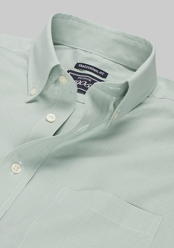 Men's 1905 Collection Traditional Fit 4-Way Stretch Button-Down Collar Micro Houndstooth Dress Shirt at Jos. A. Bank, Green, Size 17 X 32/33