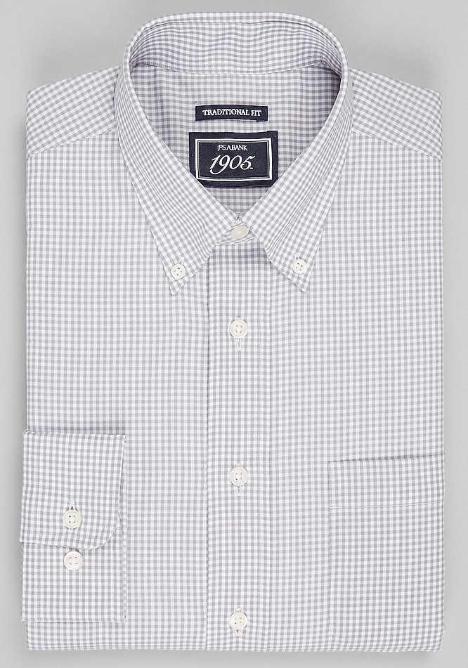 gray gingham dress shirt Men's 1905 Collection Traditional Fit Gingham Dress Shirt at Jos. A. Bank, Grey, Size 17 1/2 X 34/35