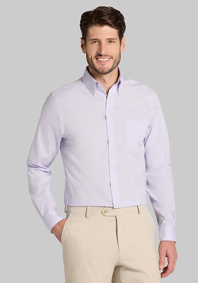 modern fit dress shirt Men's Jos. A. Bank Slim Solid Comfort Stretch at Jos. A. Bank, Light Purple, Size 15 X 32/33 100% Cotton Haggar Wrinkle Free Slim Fit