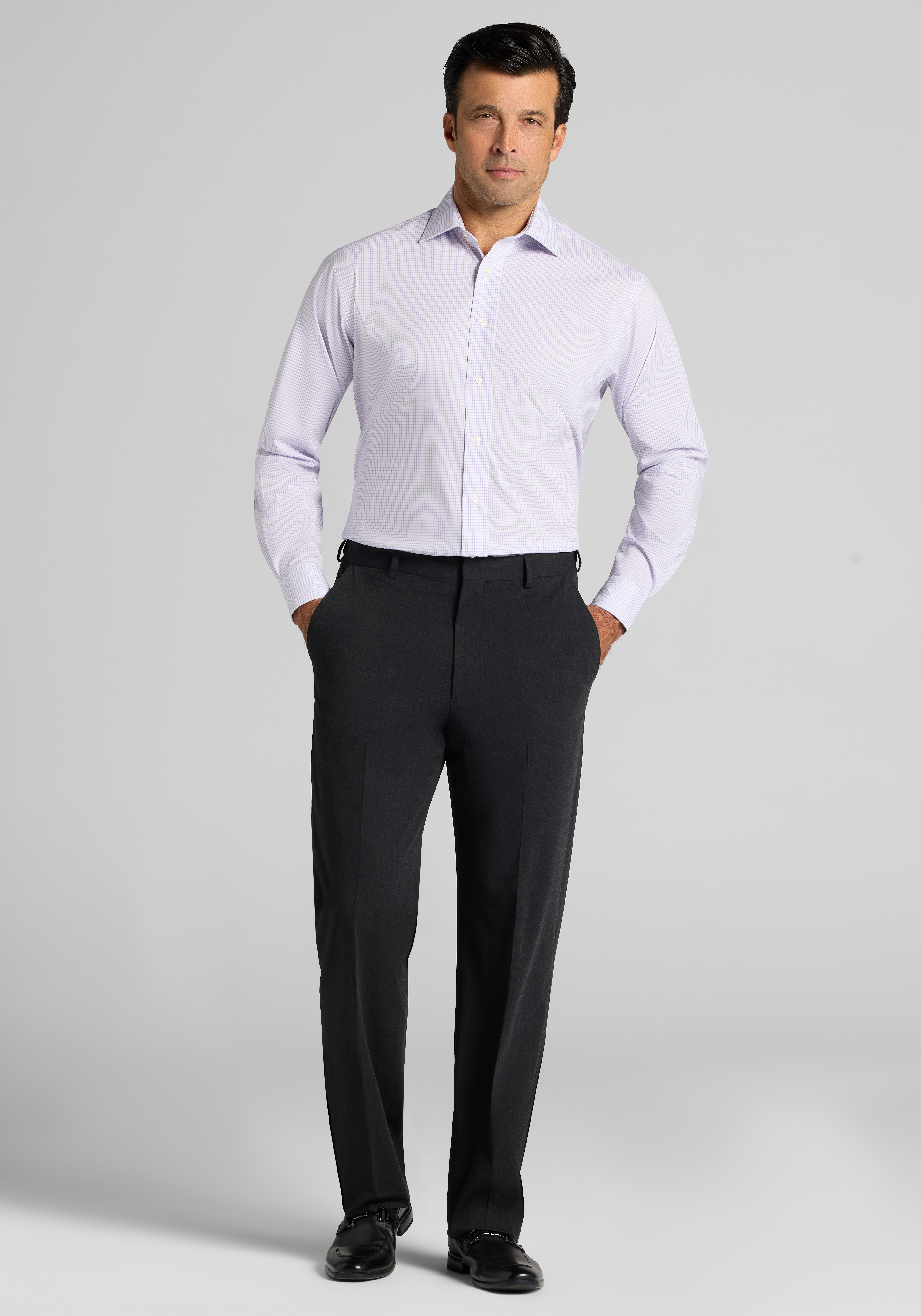 Jos. A. Bank Comfort Stretch Traditional Fit Spread Collar Grid Dress Shirt