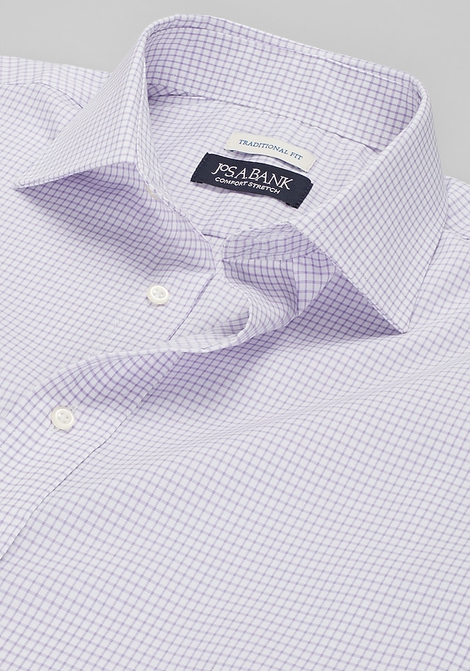 Men's Big & Tall Jos. A. Bank Comfort Stretch Traditional Fit Spread Collar Grid Dress Shirt at Jos. A. Bank, Light Purple, Size 19 X 34/35