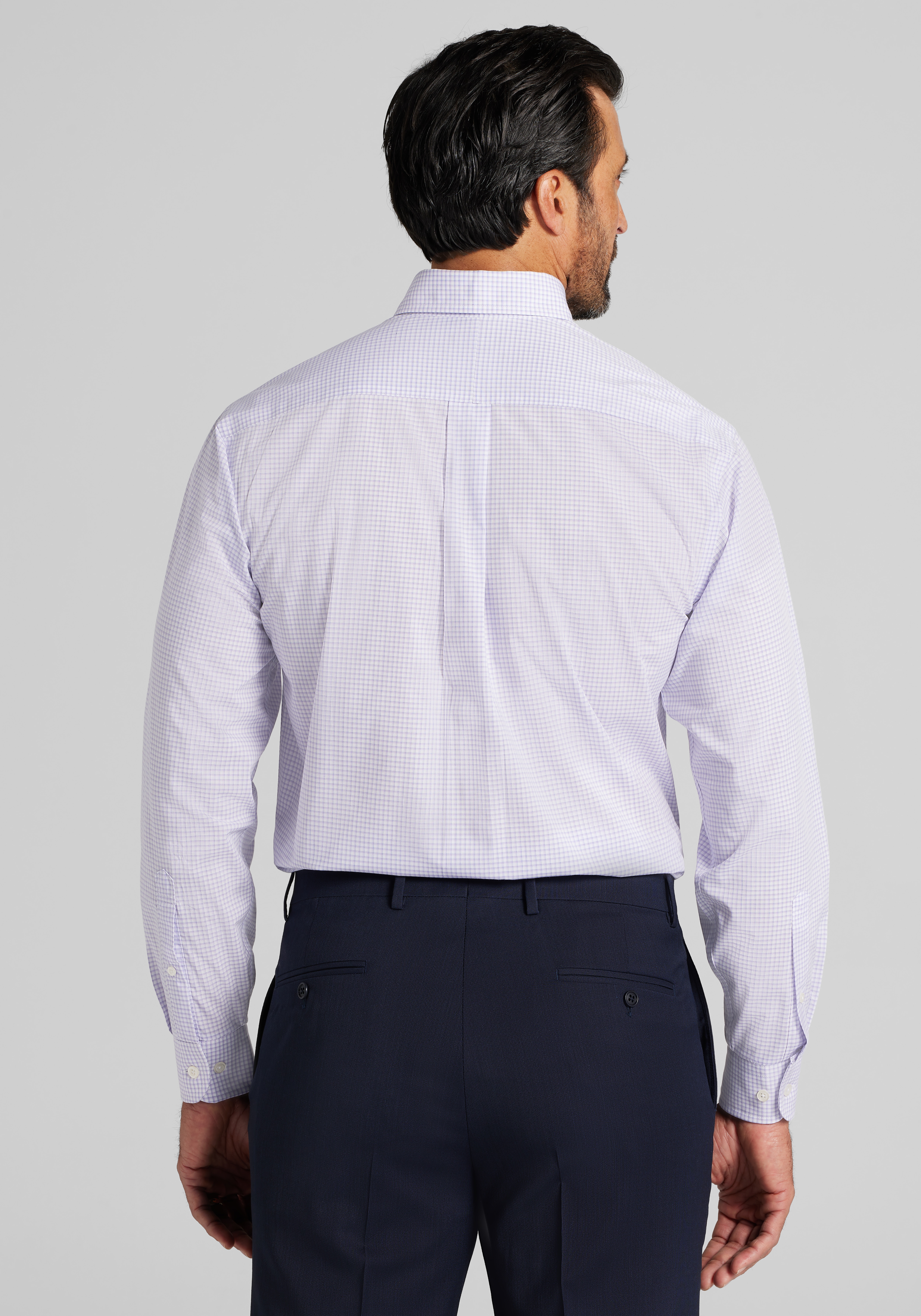 1905 Collection Traditional Fit 4-Way Stretch Button-Down Collar Mini Plaid Dress Shirt CLEARANCE