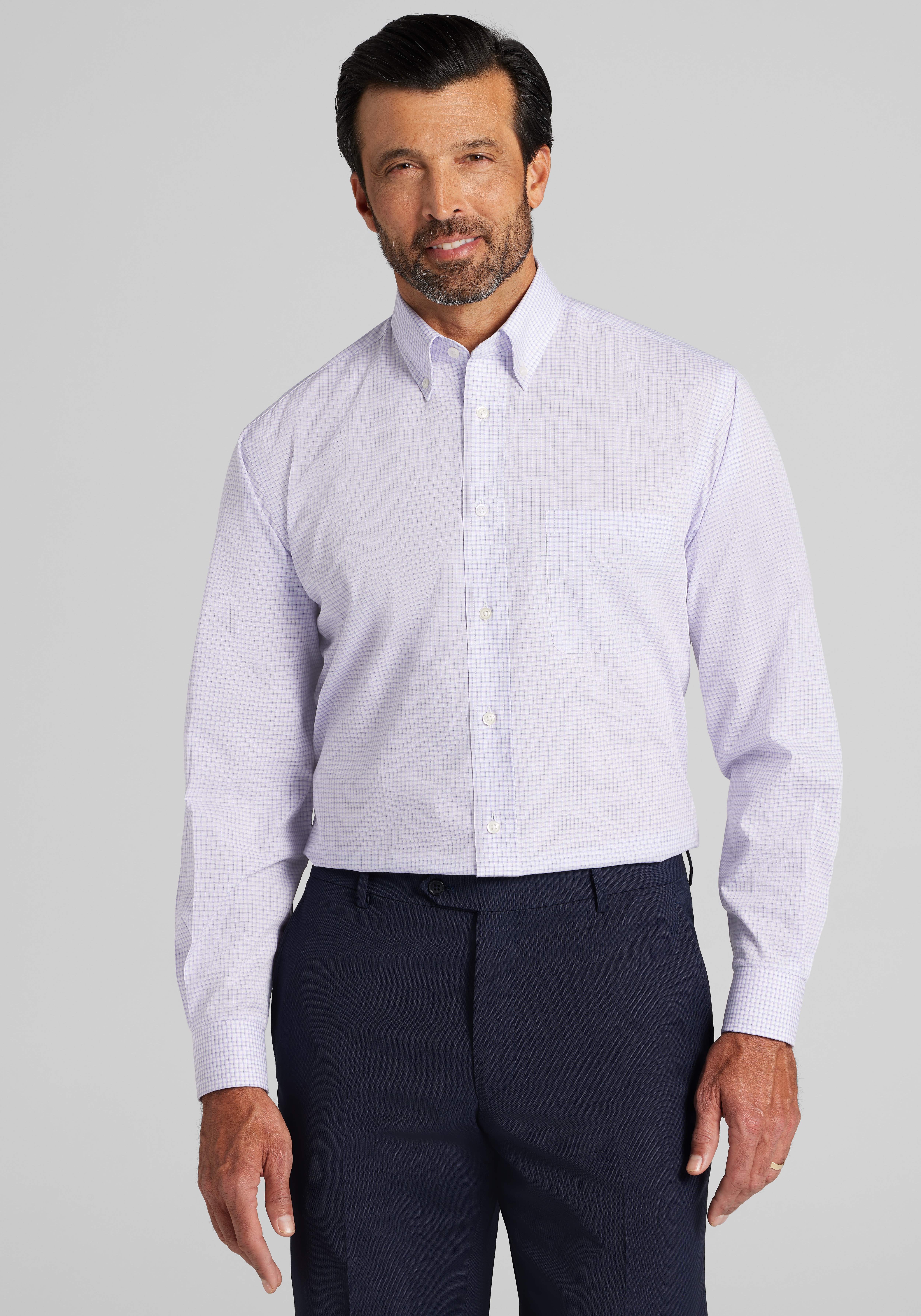 Men's Dress Shirts, 1905 Collection Traditional Fit 4-Way Stretch Button-Down Collar Mini Plaid Dress Shirt - Jos A Bank