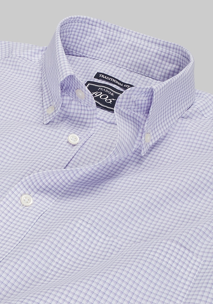 1905 Collection Traditional Fit 4-Way Stretch Button-Down Collar Mini Plaid Dress Shirt