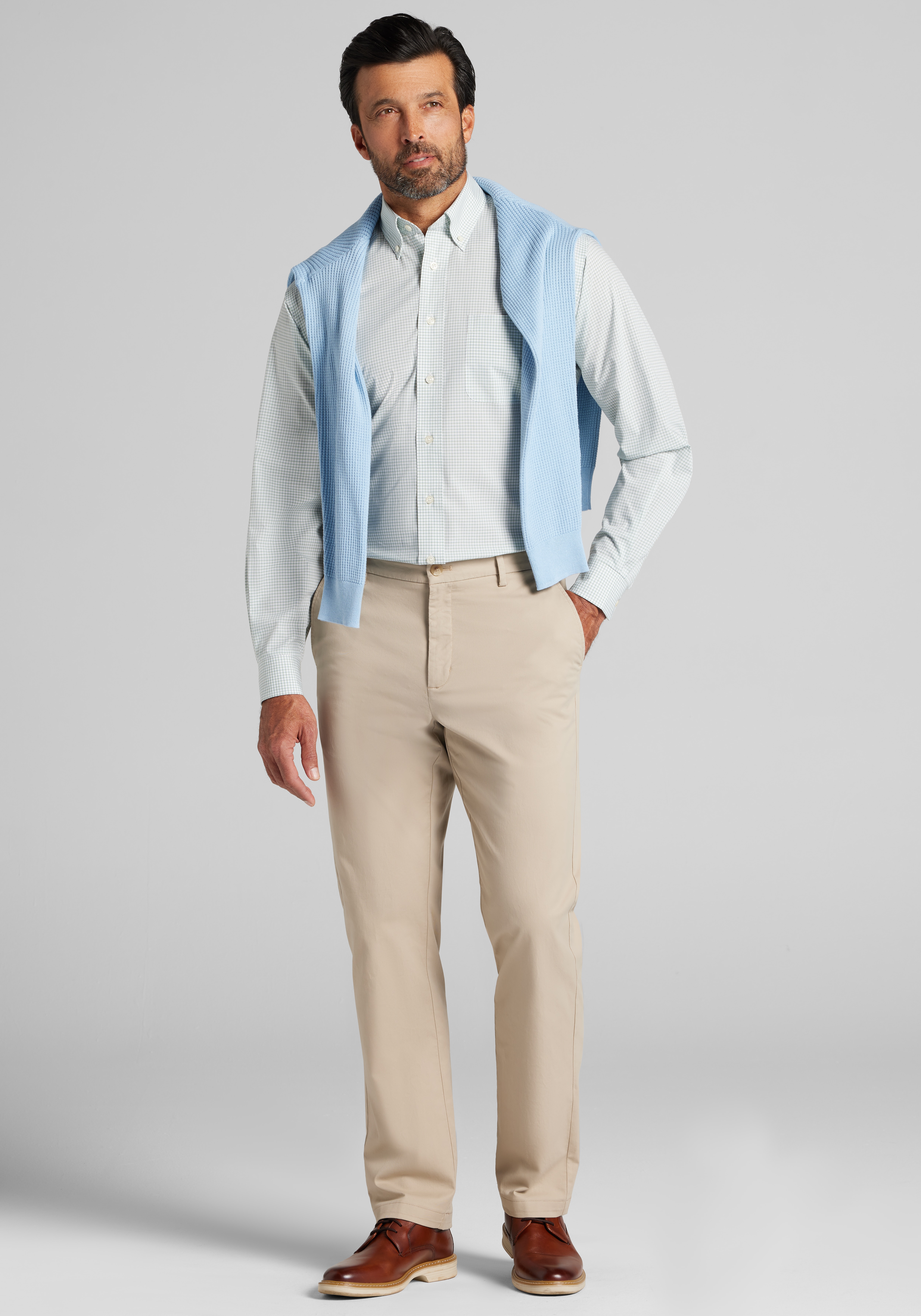 1905 Collection Traditional Fit 4-Way Stretch Button-Down Collar Mini Plaid Dress Shirt