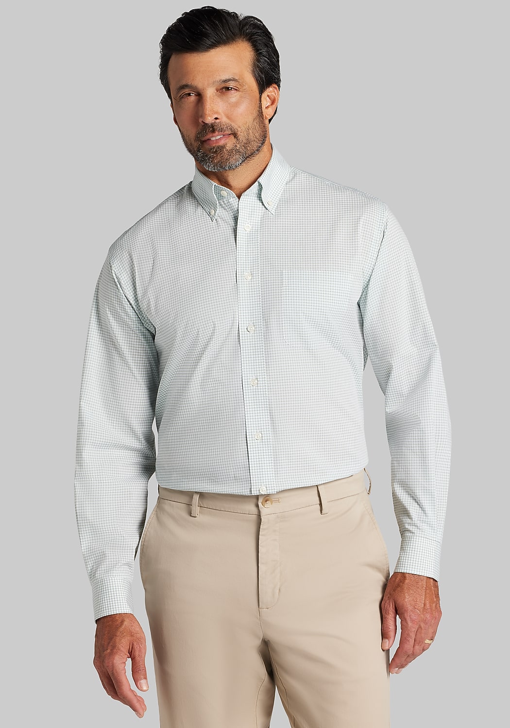 1905 Collection Traditional Fit 4-Way Stretch Button-Down Collar Mini Plaid Dress Shirt