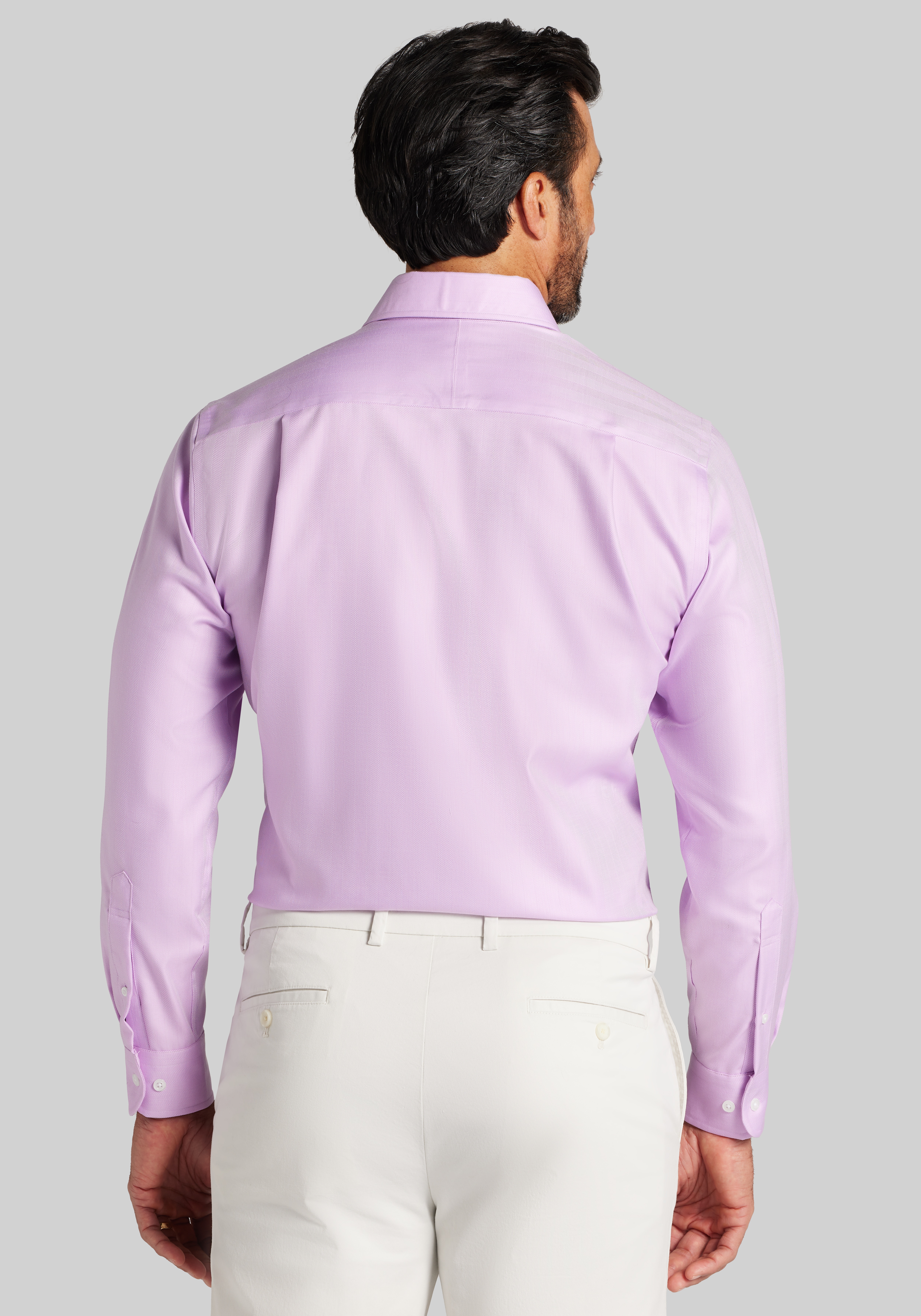 Reserve Collection Tailored Fit Spread Collar Herringbone Dress Shirt - Big & Tall