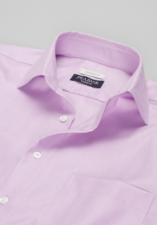 Reserve Collection Tailored Fit Spread Collar Herringbone Dress Shirt