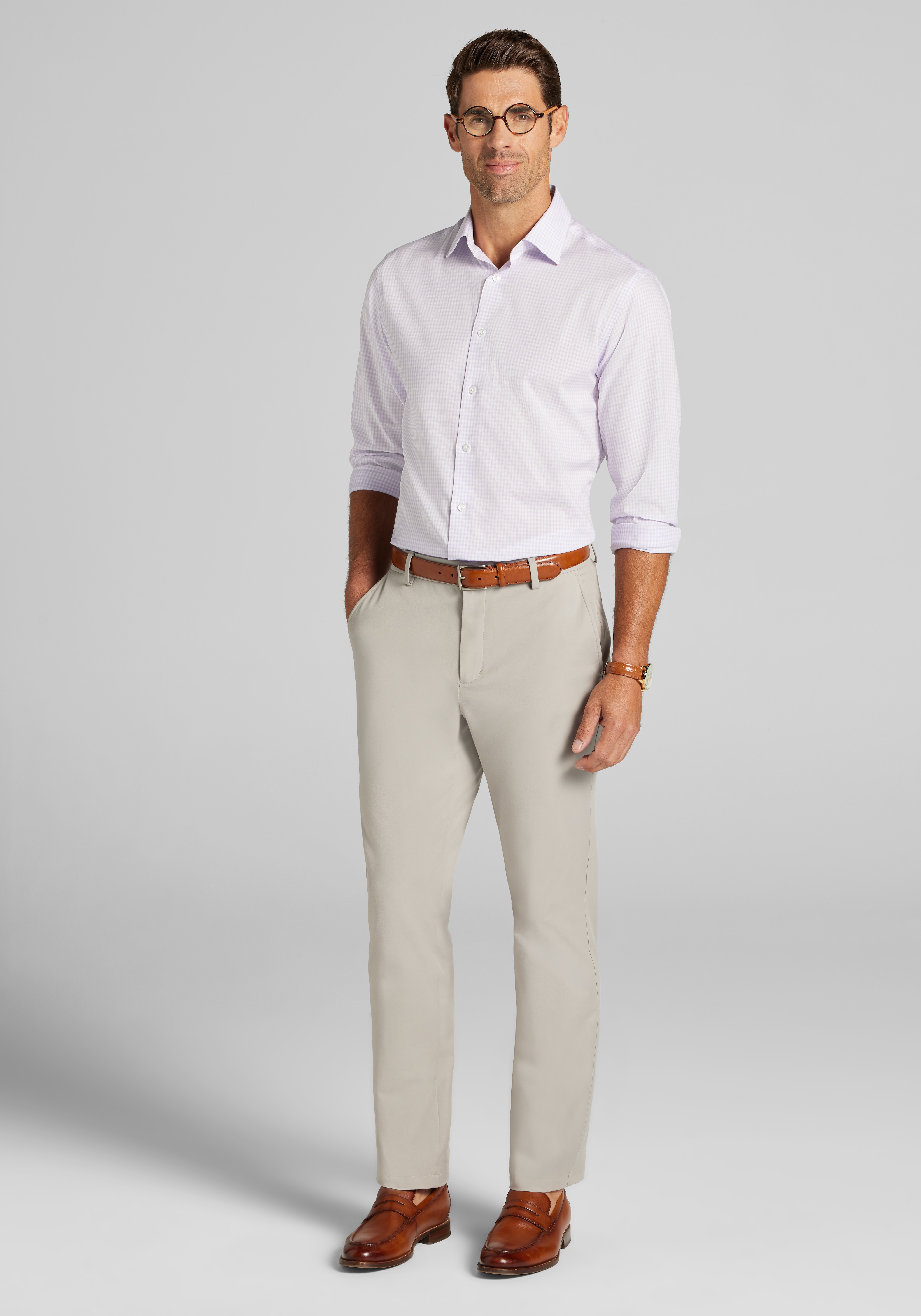 Reserve Collection Tailored Fit Spread Collar Gingham Dress Shirt