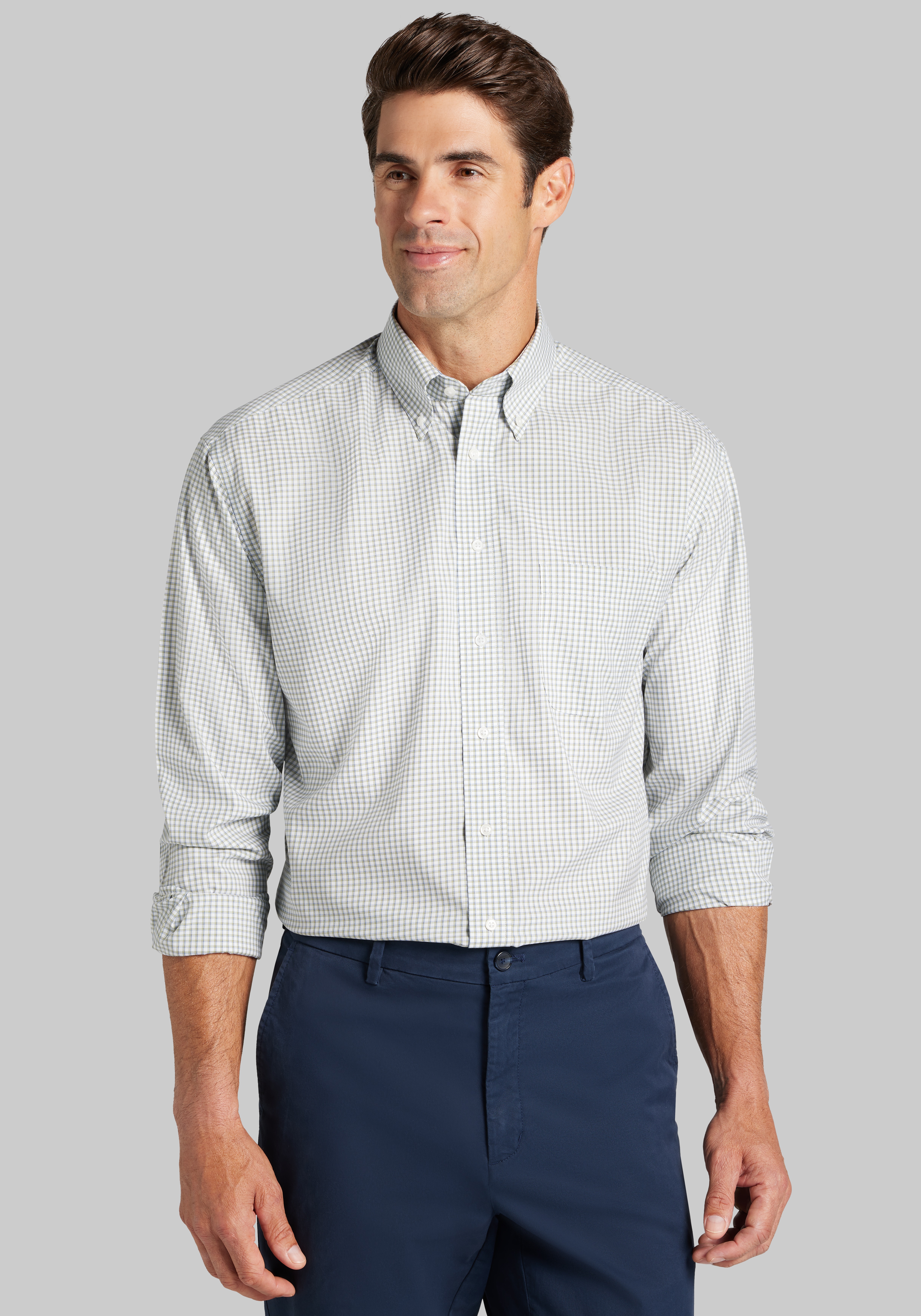 Men's Dress Shirts, Traveler® Collection Traditional Fit Button-Down Collar Plaid Dress Shirt - Jos A Bank