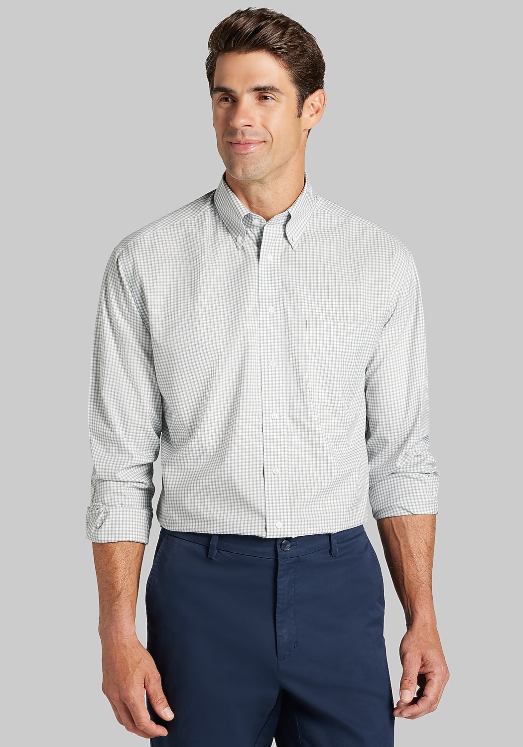 Traveler® Collection Traditional Fit Button-Down Collar Plaid Dress Shirt