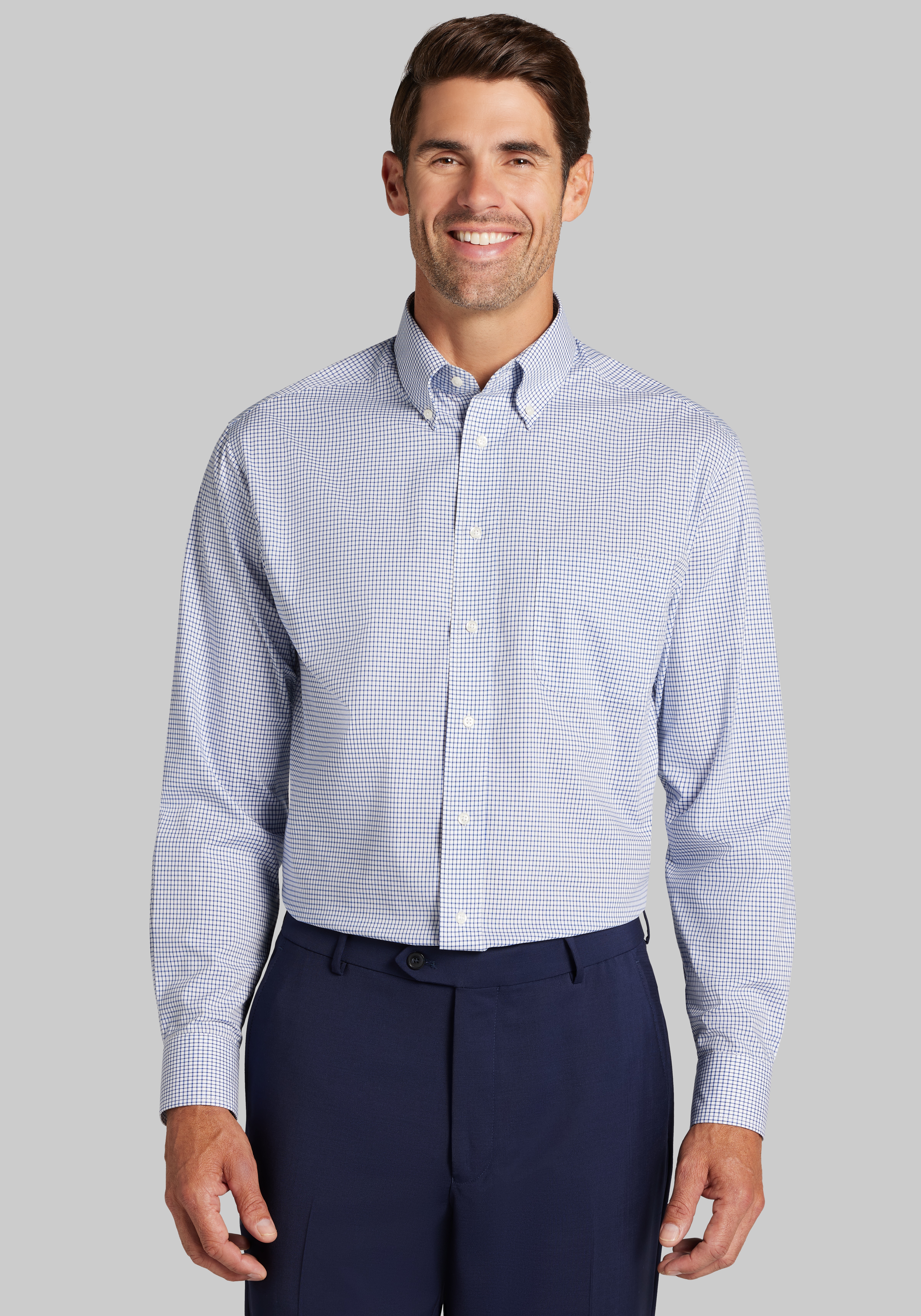 Men's Dress Shirts, Jos. A. Bank Comfort Stretch Traditional Fit Button-Down Collar Check Dress Shirt - Jos A Bank