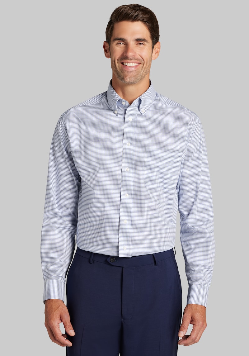 Jos. A. Bank Men's  Comfort Stretch Traditional Fit Button-down Collar Check Dress Shirt At Jos. A. B In Navy